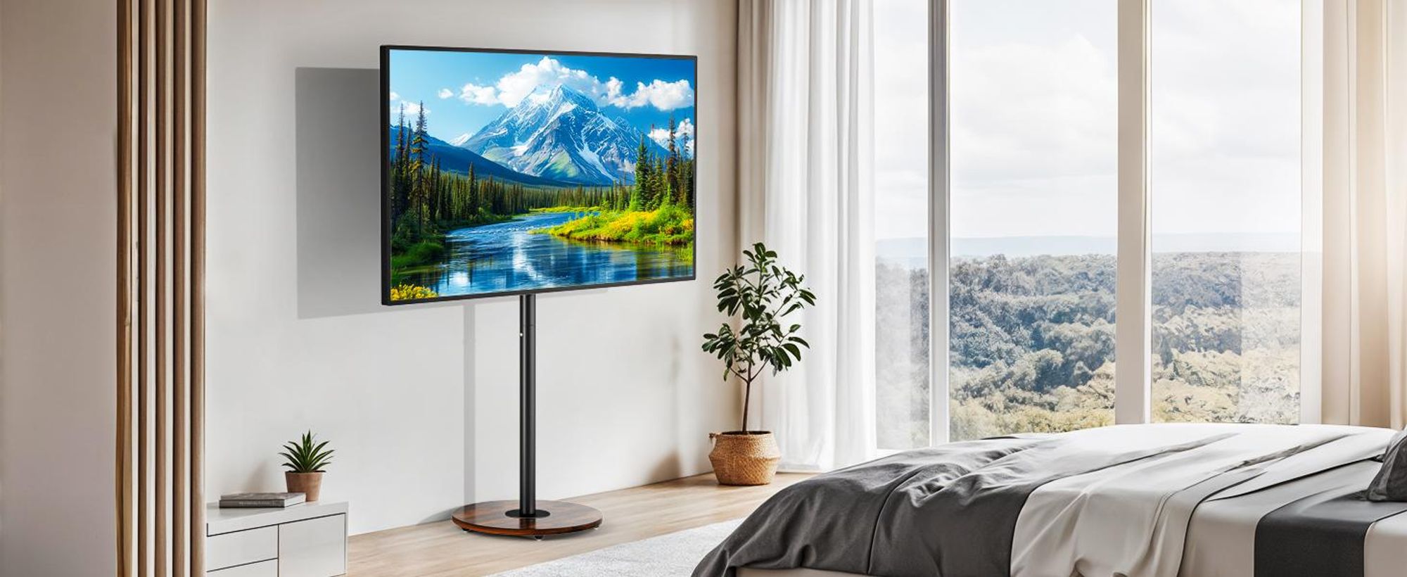 WISFOR TV Standfuss Höhenverstellbar, TV Ständer Rollbar, TV Bodenständer für 40-75 Zoll Fernsehstand, VESA 600x400mm, bis Max 50kg, schwarz