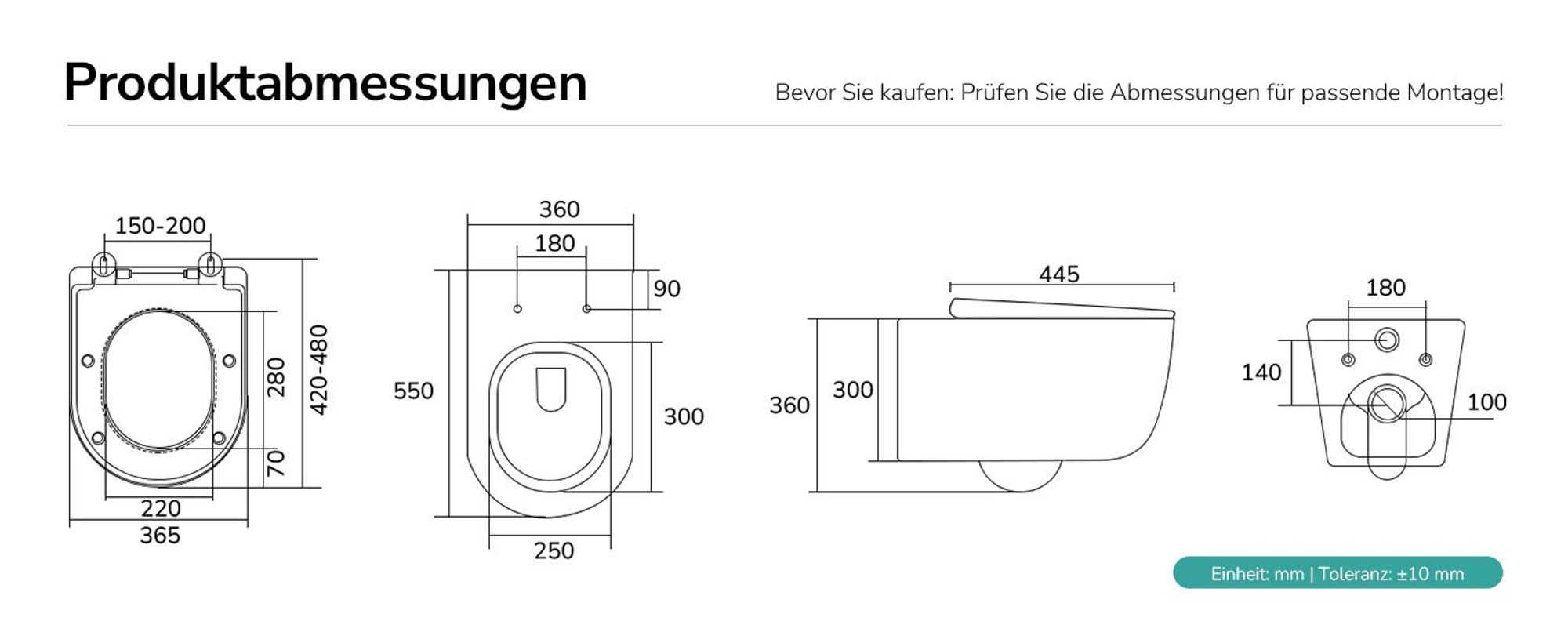 EMKE Hänge-WC Einloch Superspin Spülung 355x365x555mm Keramik Wassersparend Wandmontage Toilette mit Direktspülung Soft-Close Deckel Glänzendweiß