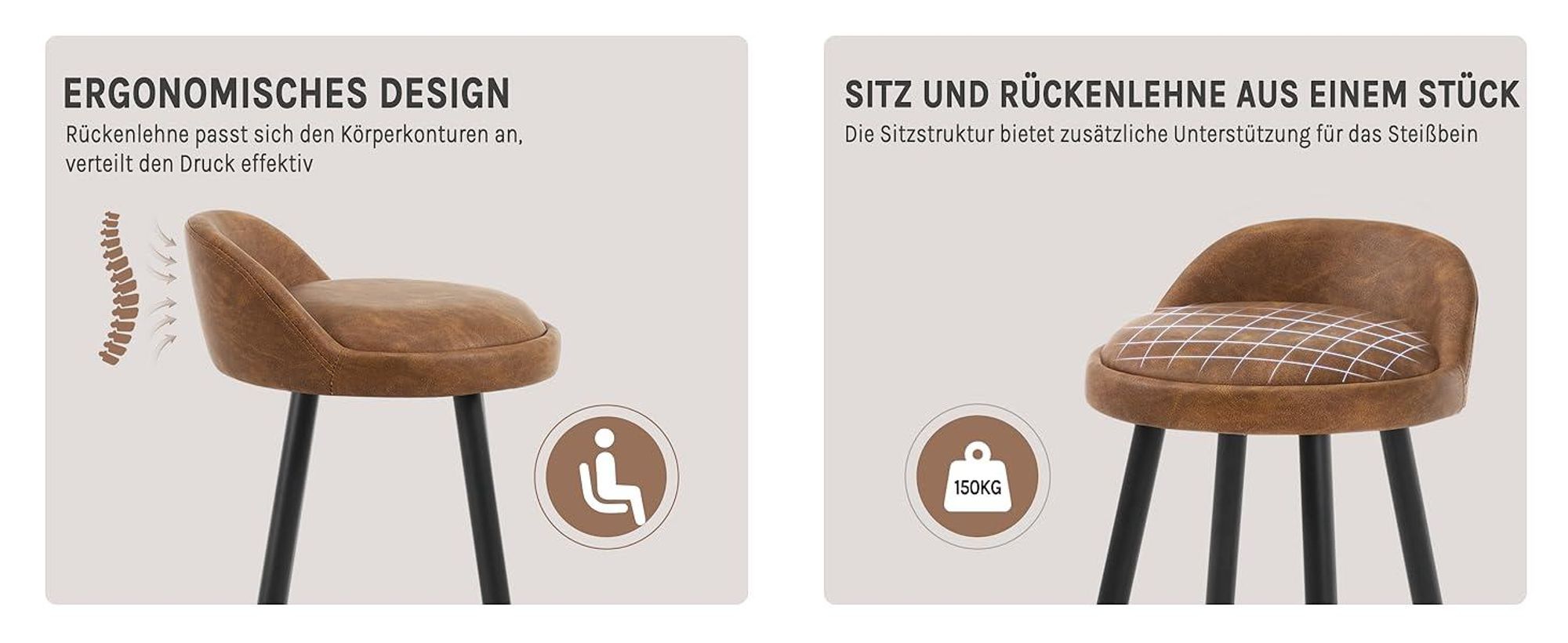 WOLTU Barhocker 2er Set Barstuhl Hocker Tresenhocker Bistrohocker Designer Hocker mit Lehne und Fußstütze Farbe: braun