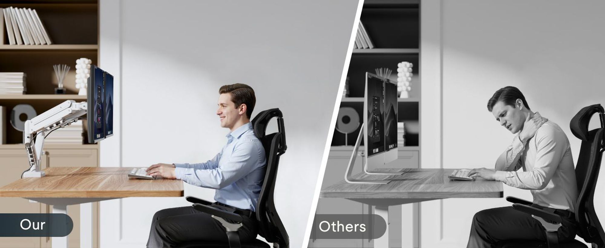 FLEXISPOT MA1 Dual Monitorhalterung 17–32 Zoll, Gasdruckfeder Monitorarm für 2 Monitore, unabhängig höhenverstellbar, VESA 75x75/100x100, Weiß