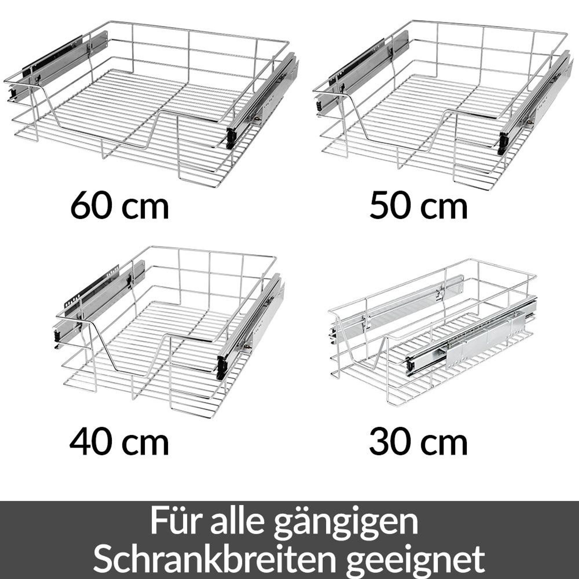 CASARIA® Teleskopschublade Ausziehbare Schublade Küche 60cm 20kg Belastbar Verchromt Korbauszug mit Zubehör Haushalt Küchenschrank Kleiderschrank