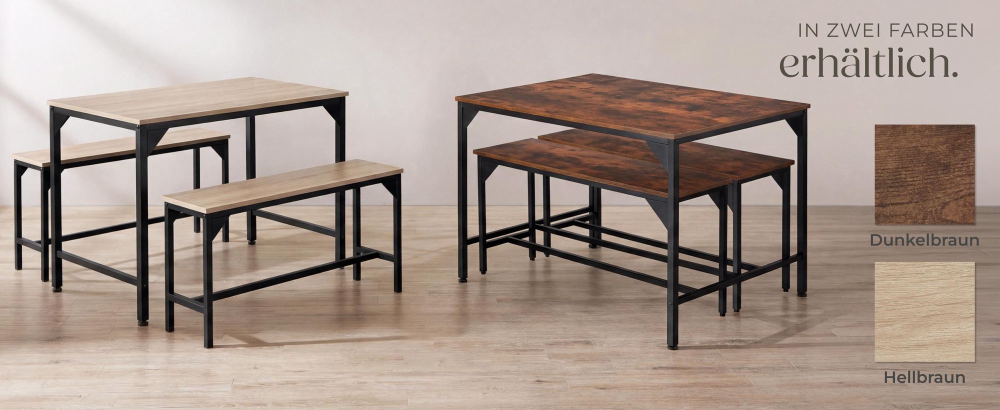 tectake® Sitzgruppe Bolton 3-teilig Industrial Style