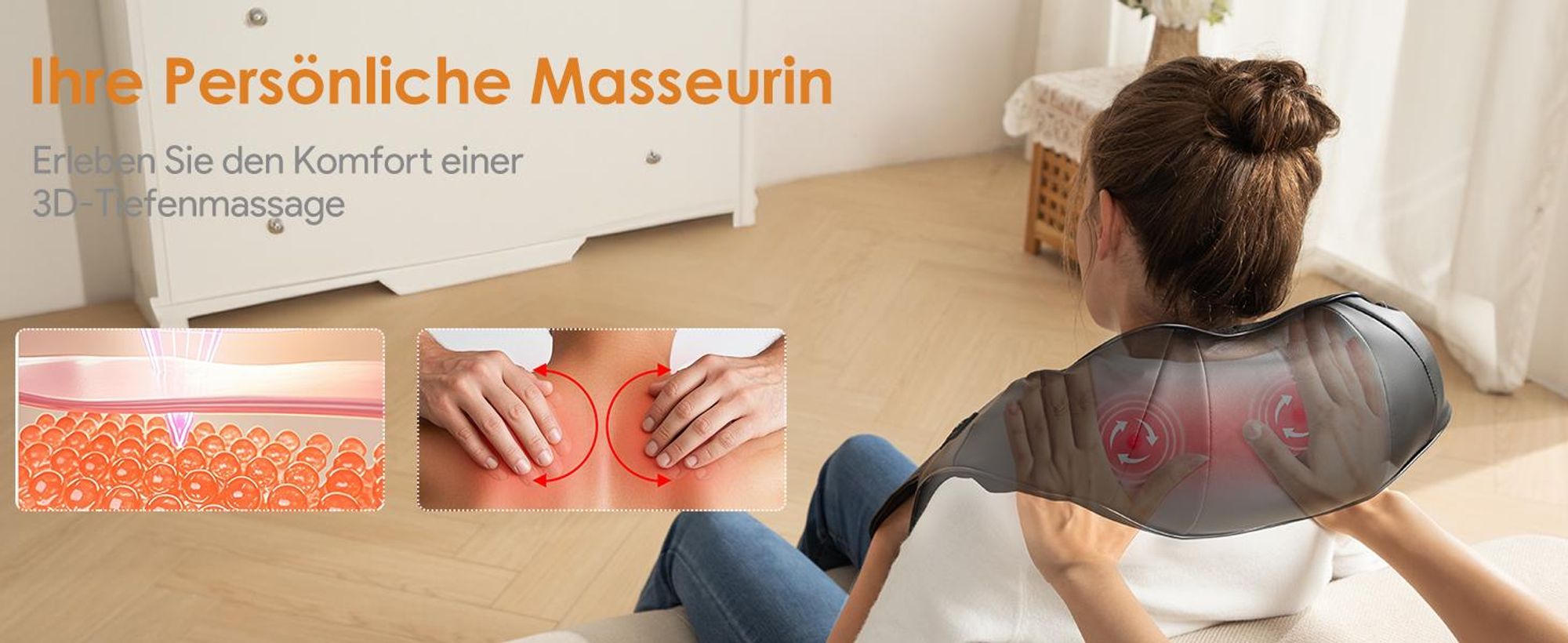 3 Geschwindigkeiten Nackenmassagegerät mit 16 Knote,Tiefengewebe Shiatsu-Massagegerät,3D Kneten Schulter und Rücken Massagekissen zur Schmerzlinderung