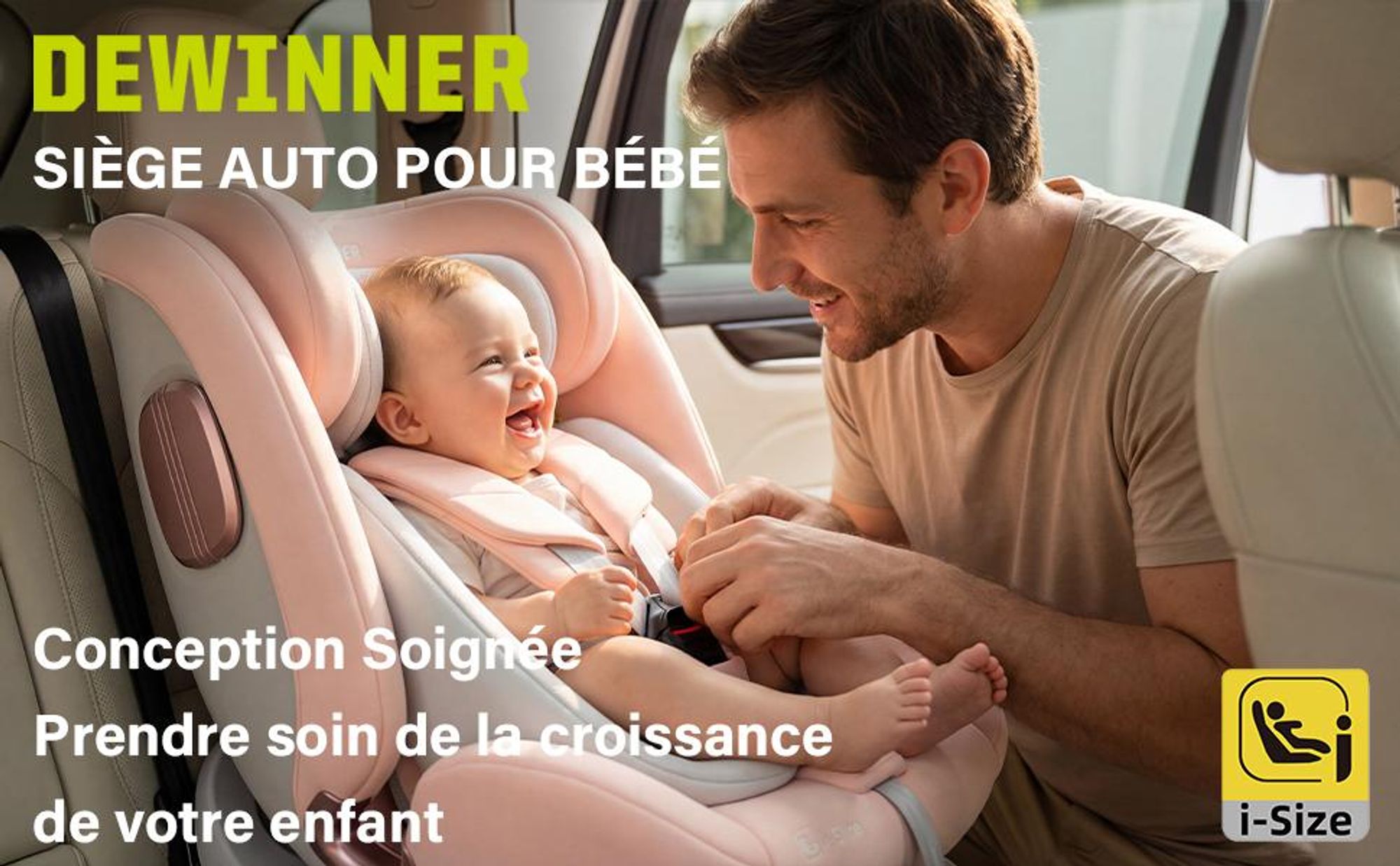 DEWINNER Siège Auto Bébé 0 à 36kg ISOFIX - Siege Auto Pivotant 360°,I-Size Group 0+1/2/3 (40-150cm),Harnais 5 Points Sièges Auto,RWF,FWF,ECER129,Pink