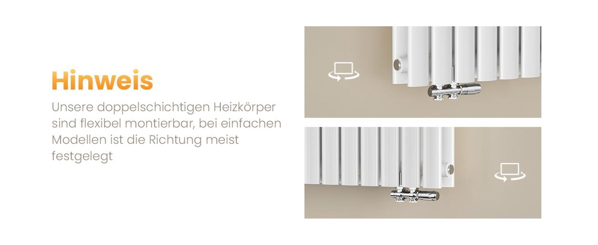EMKE Design-Heizkörper 1800 x 600 mm Heizkörper Vertikal Weiß Ovalheizkörper Mittelanschluss Doppellagig Heizung, 2175W ohne Heizstab