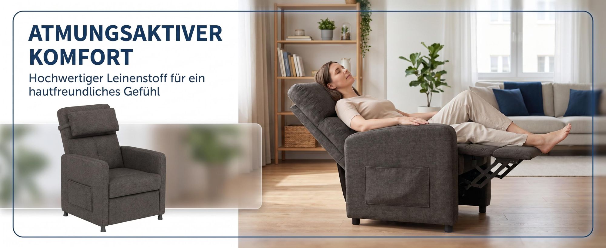 Elektrischer Relaxsessel mit Massage, Fernsehsessel Elektrisch mit Liegefunktion, TV Sessel Elektrisch, Liegesessel 90°–150° verstellbar, Wohnzim