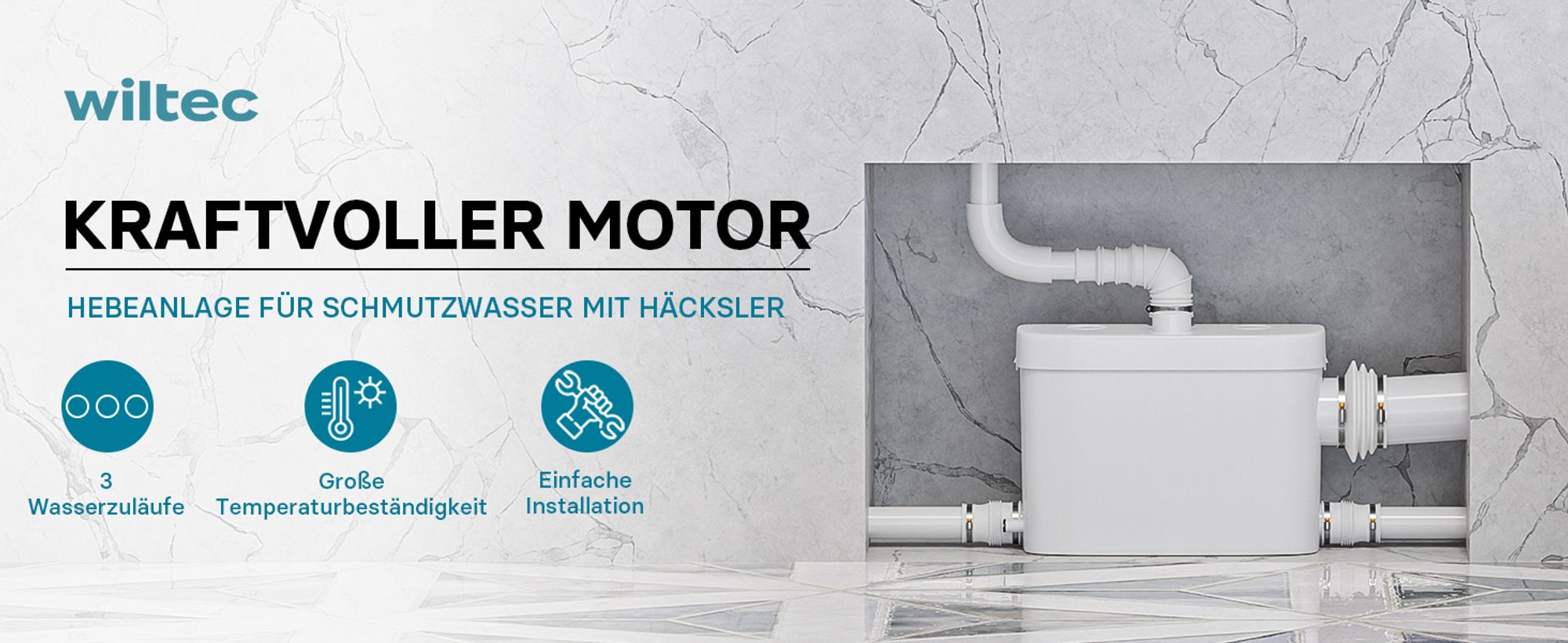 XPOtool 3/1 Kleinhebeanlage mit seitlichem Anschluss, Hebeanlage 450 W mit Häcksler, Abwasserhebeanlage bis 7,5 m, Fäkalienhebeanlage für WC und Dusche