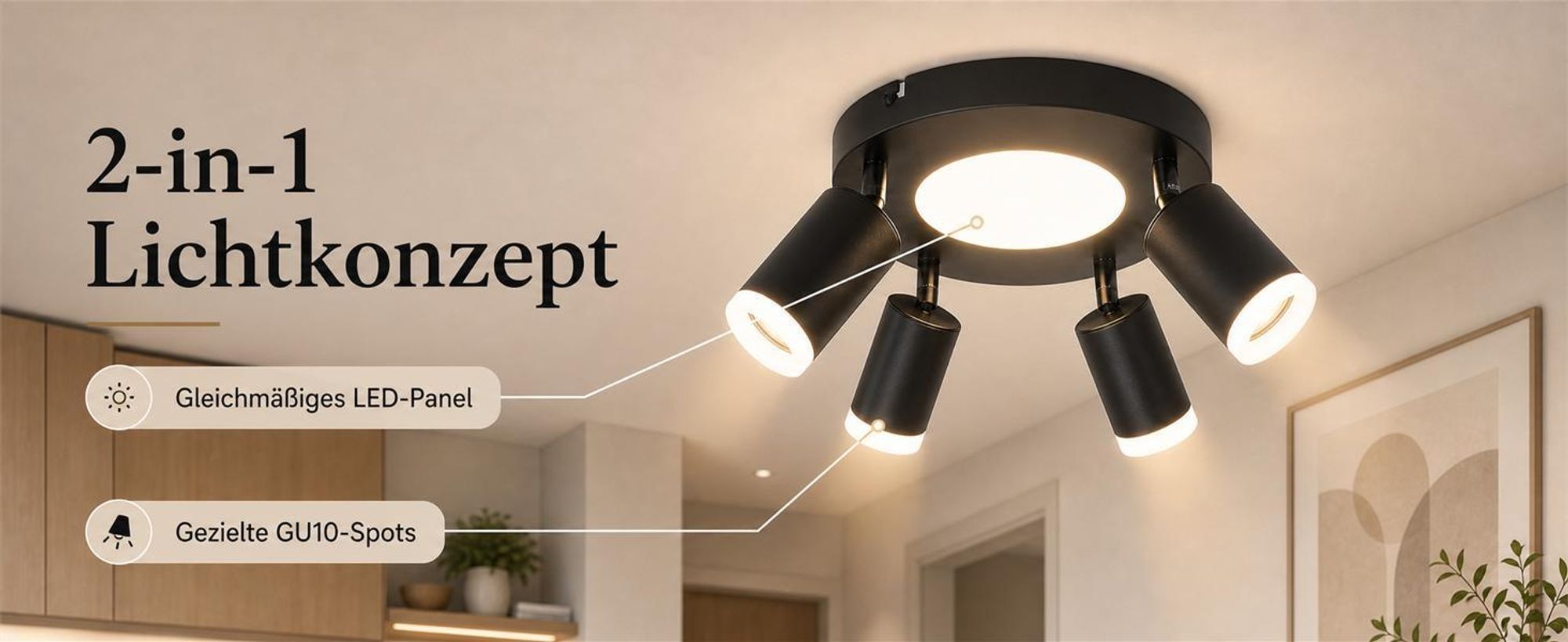 ZMH Led lampa sufitowa 4 płomienie spot sufitowy GU10 - lampa do sypialni 3000k czarna lampa kuchenna 20W reflektor sufitowy obrotowy