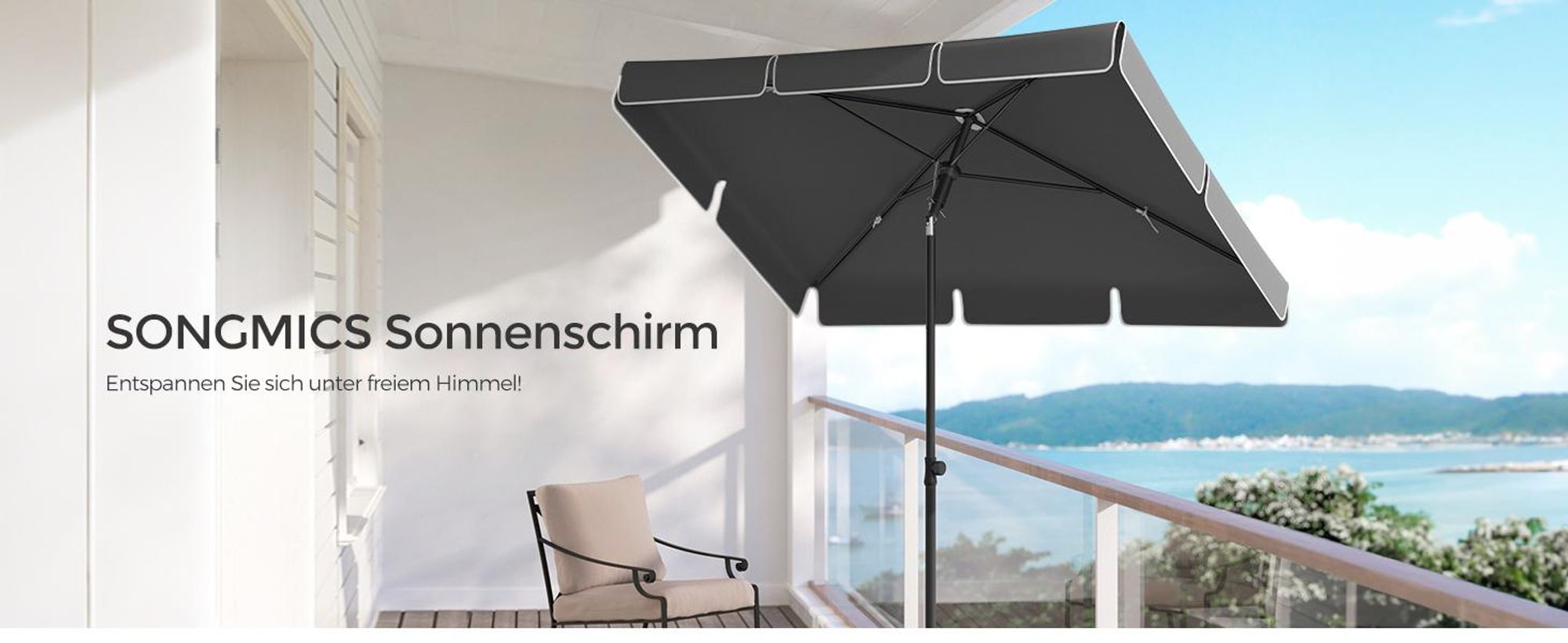 SONGMICS Sonnenschirm 230 x 150 cm UPF 50+ Sonnenschutz