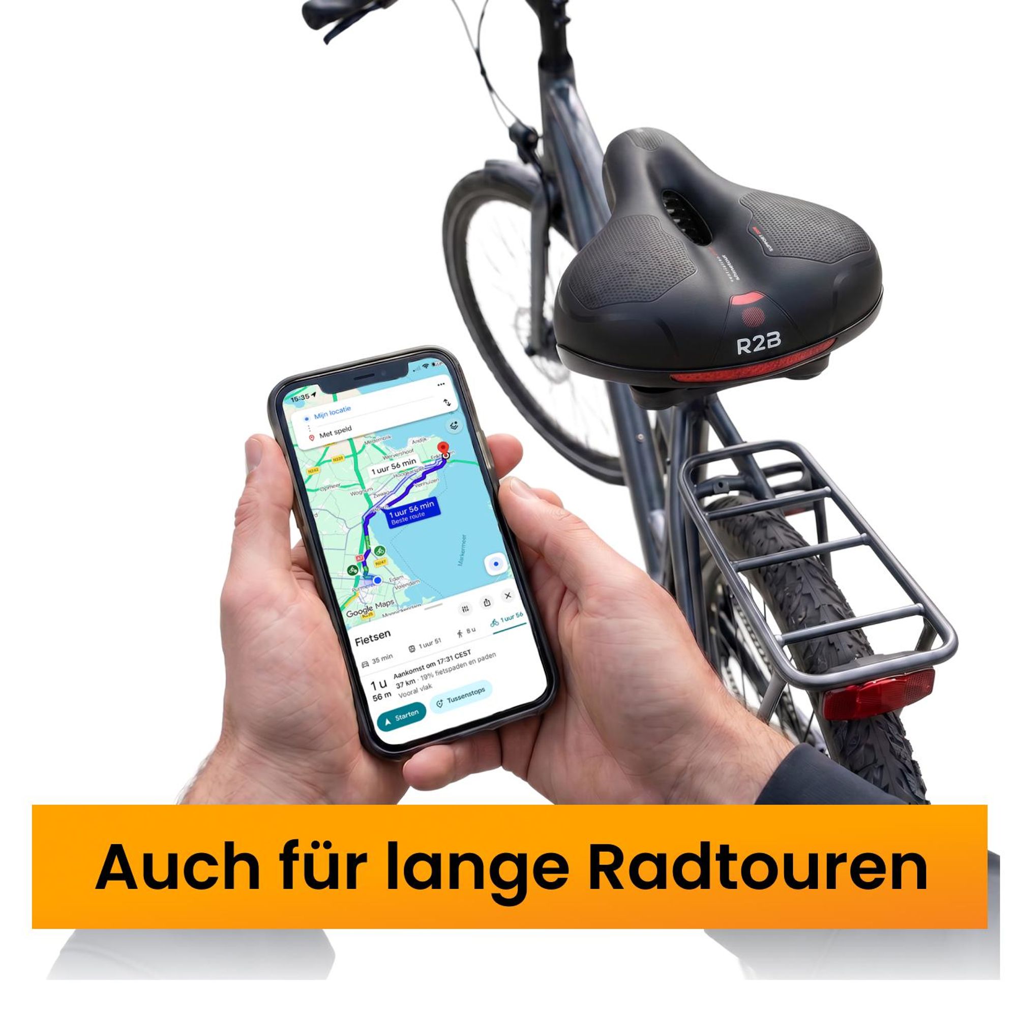 R2B Fahrradsattel Gel mit Reflektor Fahrradsitz Gelsattel Fahrrad Sattel ergonomische Form Radsattel Cityrad Herren Damen
