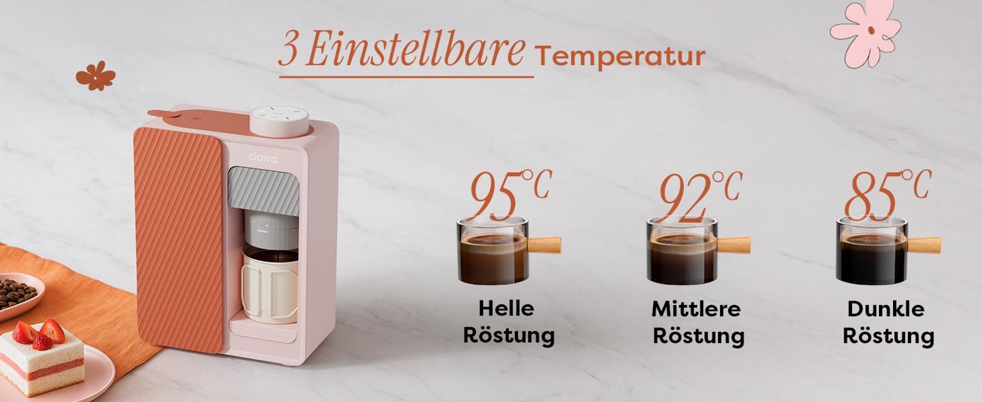 Espressomaschine, Tragbare Kaffeemaschine, 3 Temperatur, mit Tamper Becher CBPCM551-P