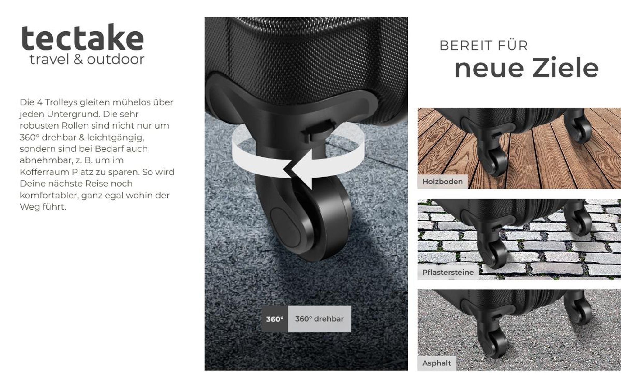 tectake® Hartschalenkoffer-Set 4-teilig, aus robustem ABS-Kunststoff
