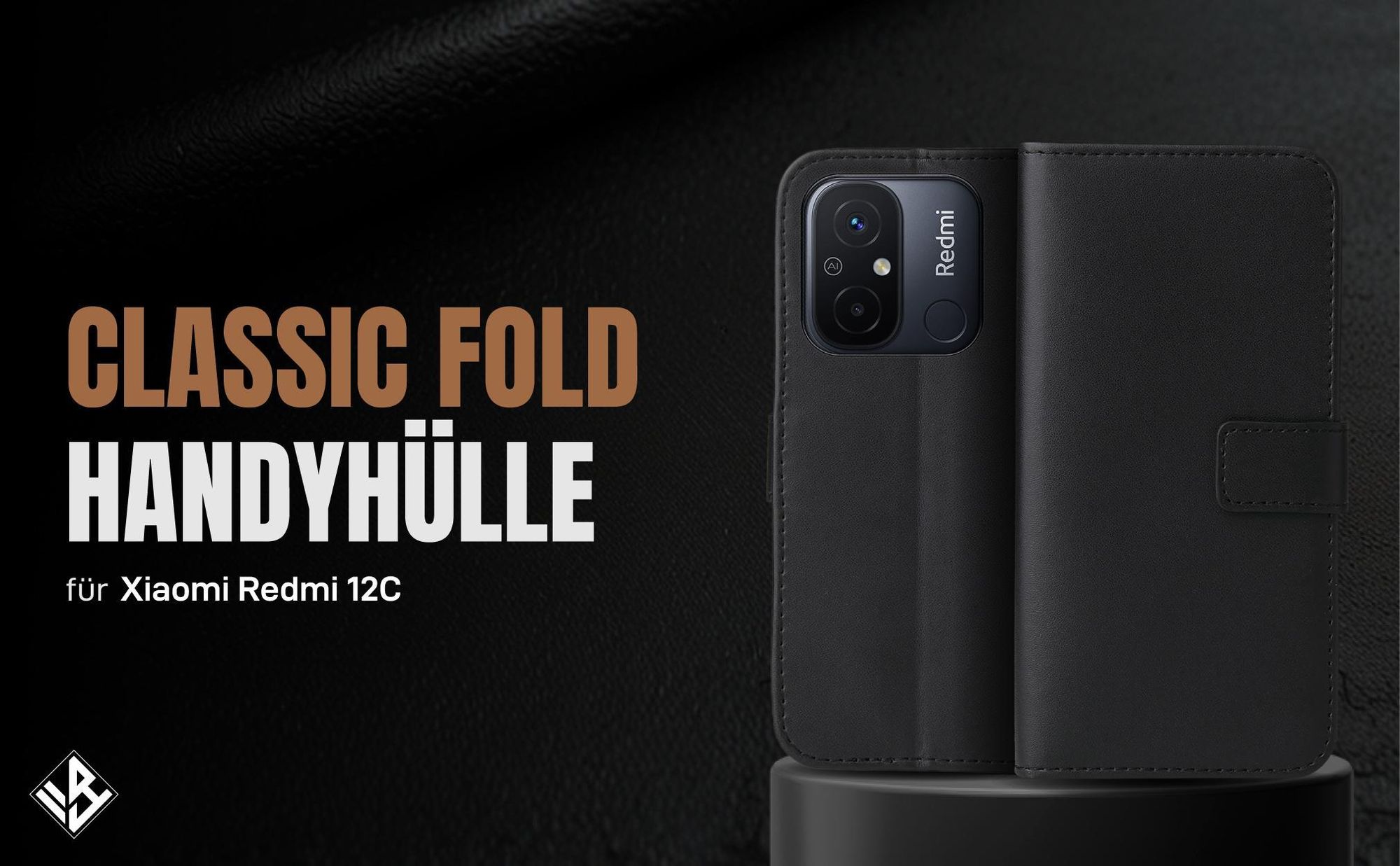 Schwarze Klapphülle für Xiaomi Redmi 12C mit Wallet-Funktion