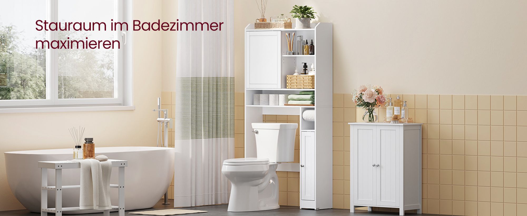 VASAGLE Toilettenregal, Badezimmerregal mit Schiebetür, verstellbare Ablagen, platzsparend, geeignet für die meisten Toiletten, modern, 25 x 83 x 170