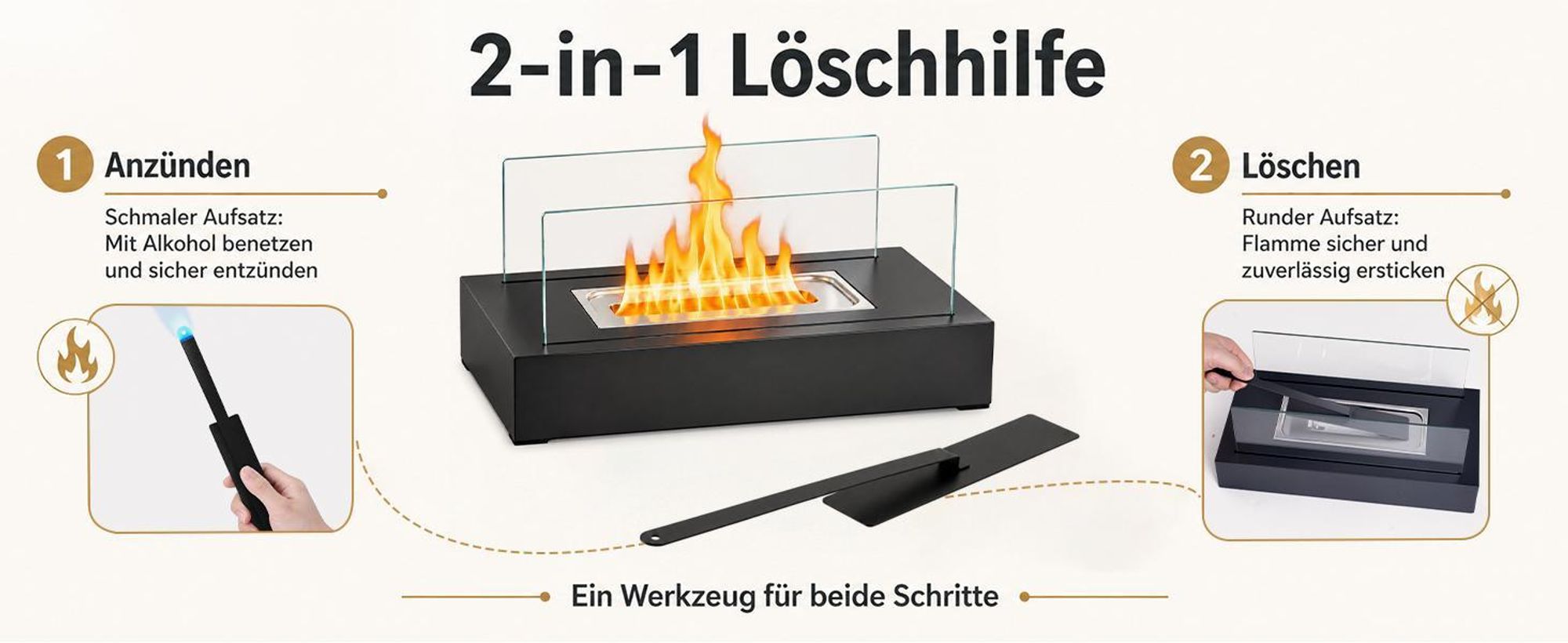 ZMH Rechteckiger Bioethanol Tischkamin Schwarz 35cm 250ml Edelstahl Glaskamin Indoor Outdoor Tisch Dekofeuer Glasfeuer Kaminfeuer