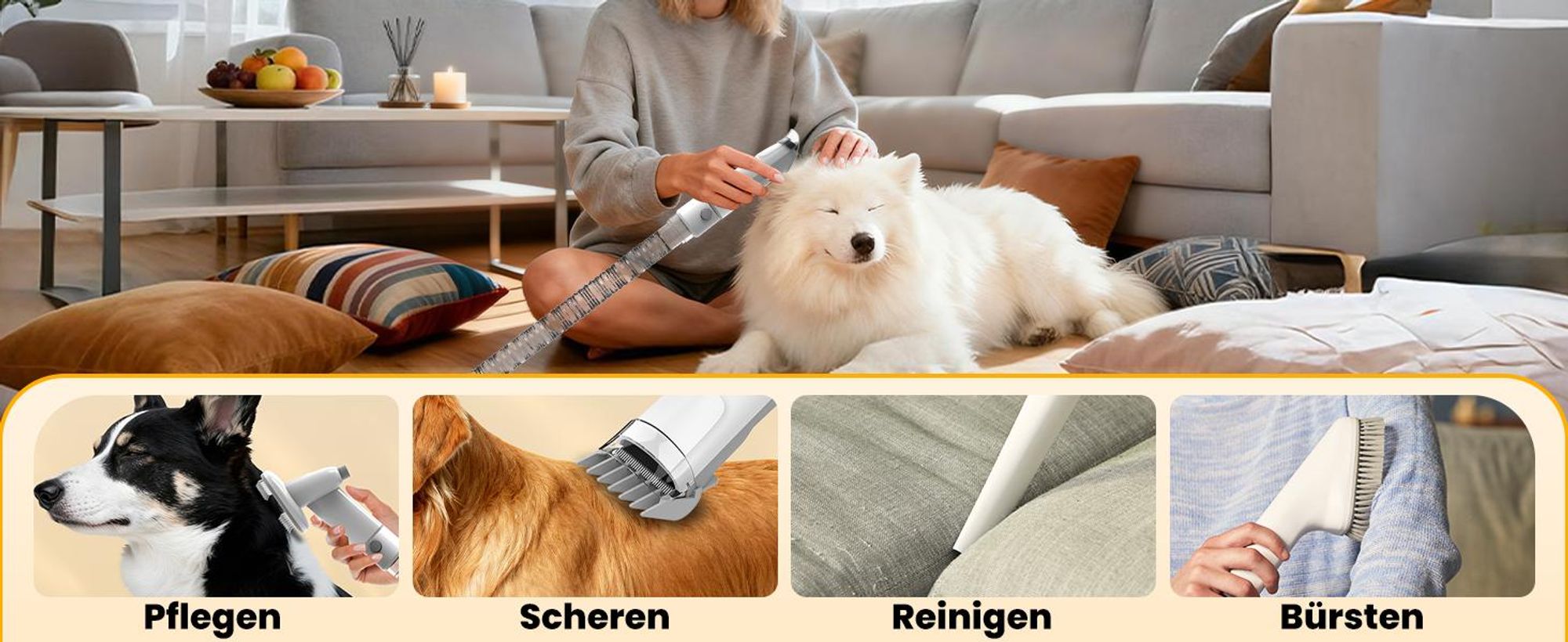 AIRROBO GP04 Hundepflegesauger und Hundehaarsauger, 12000 Pa Saugleistung, Hundestaubsauger zur Fellpflege, Haustier-Staubsauger-Pflegeset