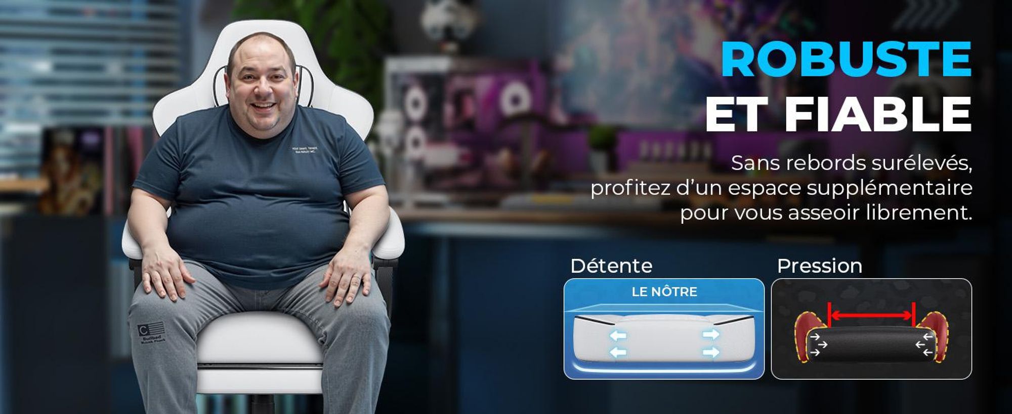 Fauteuil gaming GTPLAYER, fauteuil de bureau, fauteuil PC ergonomique, fauteuil pivotant réglable en hauteur, accoudoirs avec mécanisme synchrone, coussin lombaire, appui-tête