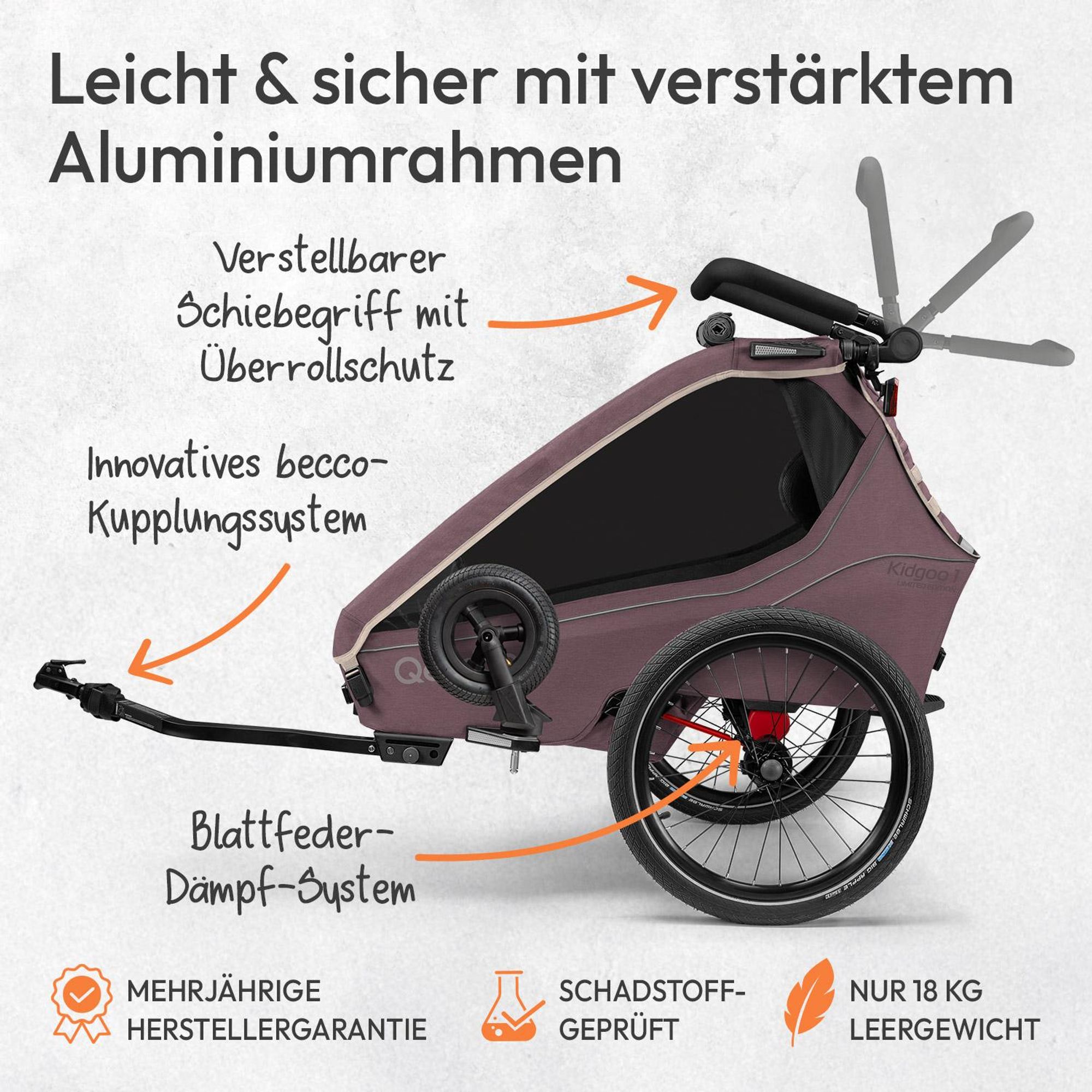 Qeridoo Kidgoo 1 - Kinderfahrradanhänger für 1 Kind Farbe: Wildberry Violet