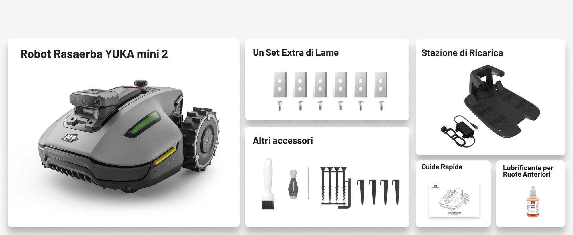 Robot tosaerba Mammotion YUKA Mini 2 800 con garage, senza filo, fino a 800 m², DropMow, mappatura auto, taglio bordi, 4G-Modul, APP