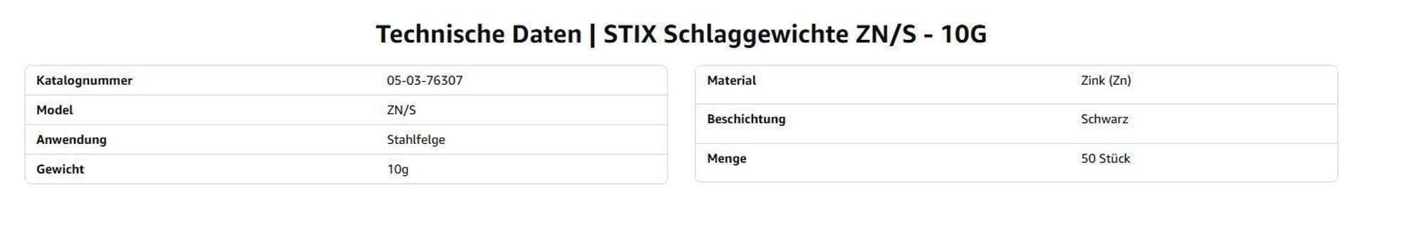 STIX 10g Auswuchtgewichte für Stahlfelgen schwarz beschichtet