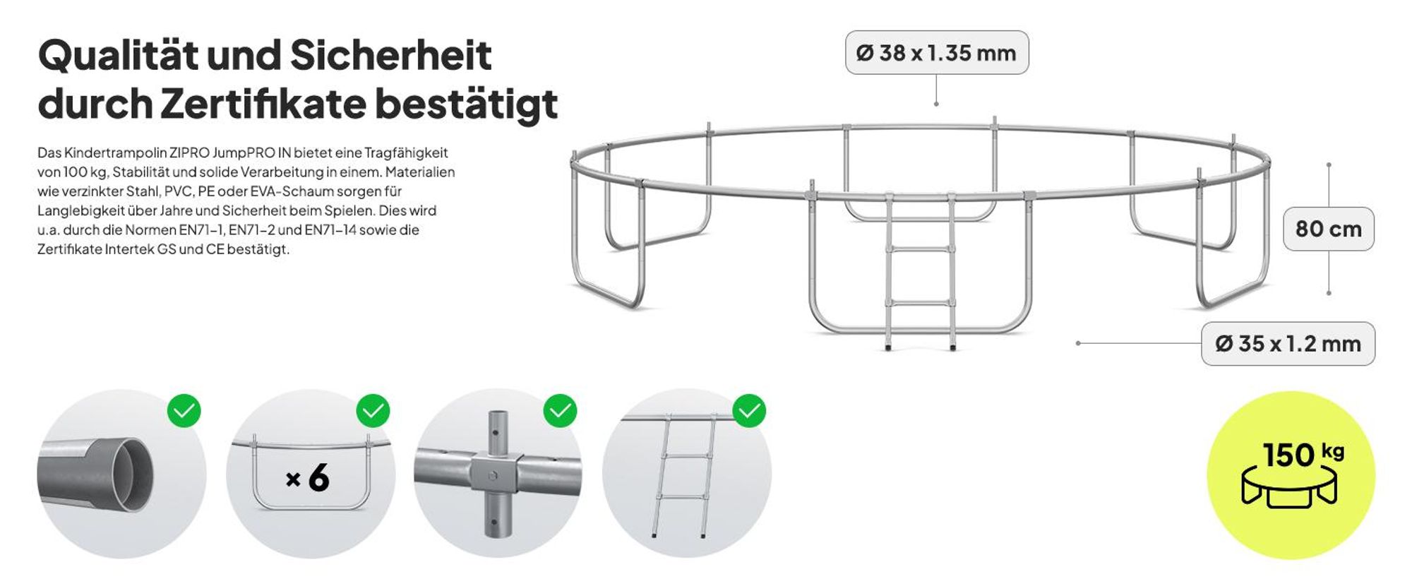 ZIPRO Trampolin Jump Pro IN | 14FT Ø 435 cm | Gartentrampolin Kindertrampolin Komplett-Set inkl. Innennetz, Leiter & Randabdeckung, Outdoor, Grün