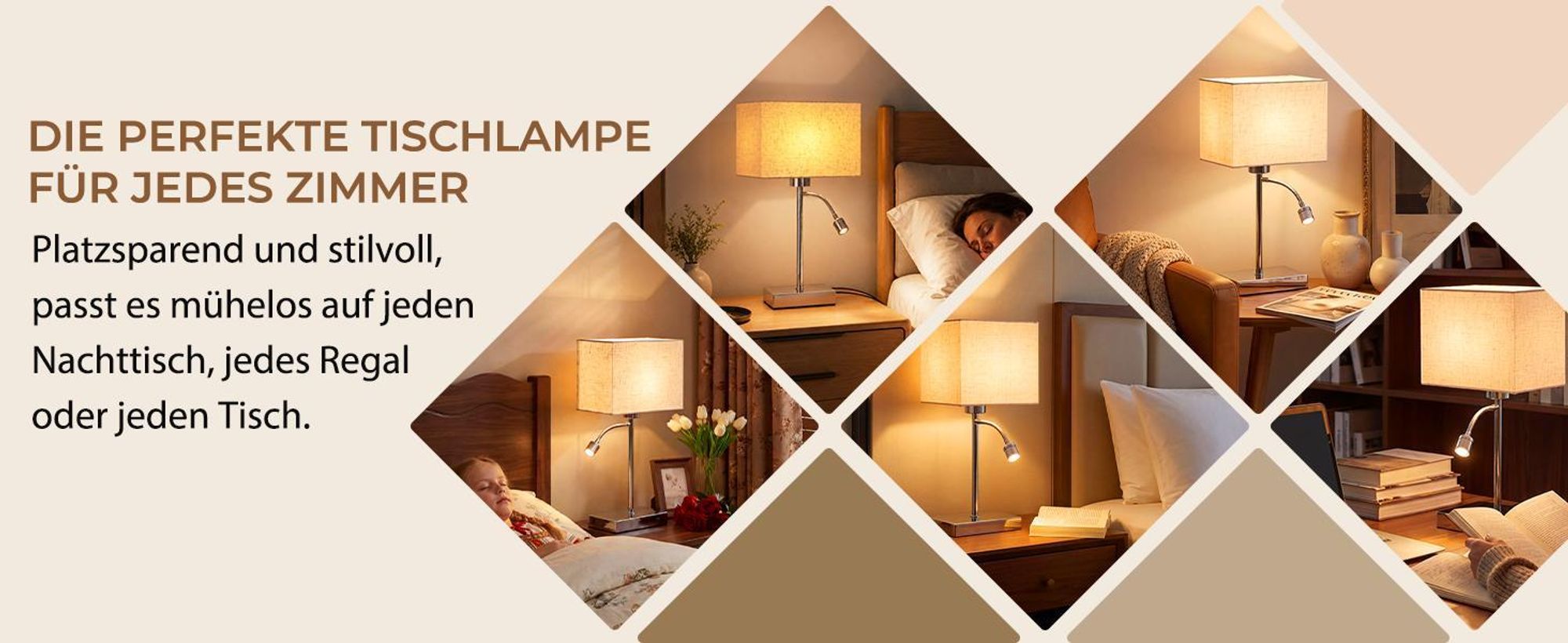 ZMH Tischlampe mit kabel Nachttischlampe 360°Schwenkbar Leselampe Stoffschirm E27 Tischleuchte mit separatem Schalter Nachttischleuchte für Wohnzimmer