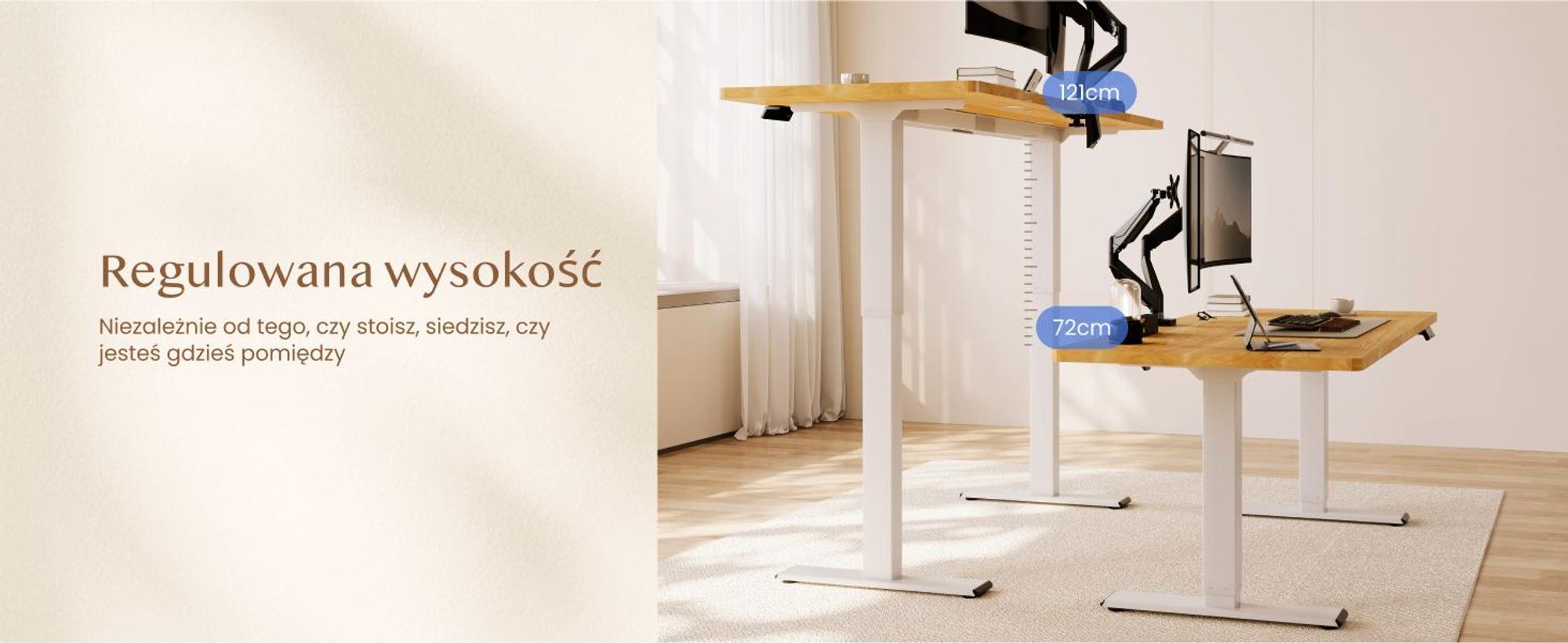 FLEXISPOT QB2 Biurko z regulacją wysokości Elektryczne 140x70cm, 2 MOCNE SILNIKI, nośność 120 kg, ochrona przed kolizją, 4 funkcje pamięci (klon)