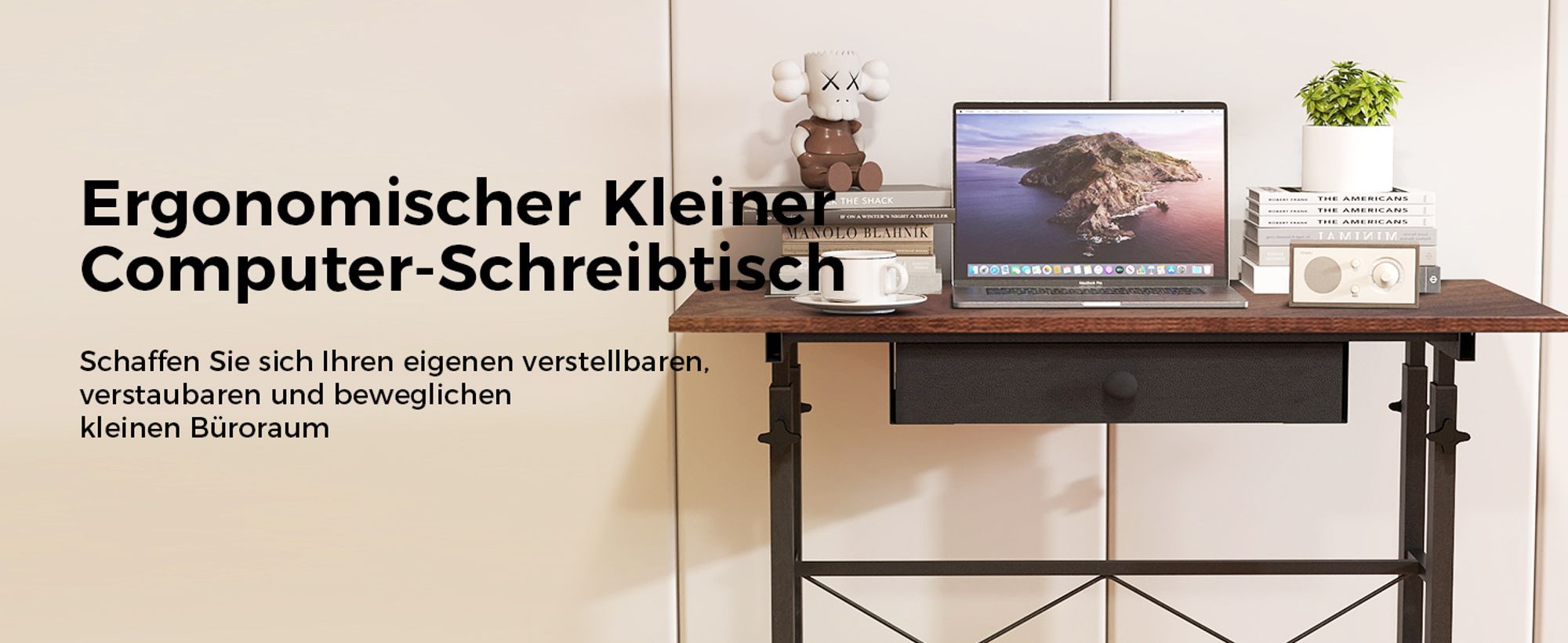 GTPLAYER Höhenverstellbarer Schreibtisch, Computertisch Laptoptisch mit Schubladen,Tisch höhenverstellbar 80 * 50*(73-115) cm Standing Desk mit Rollen