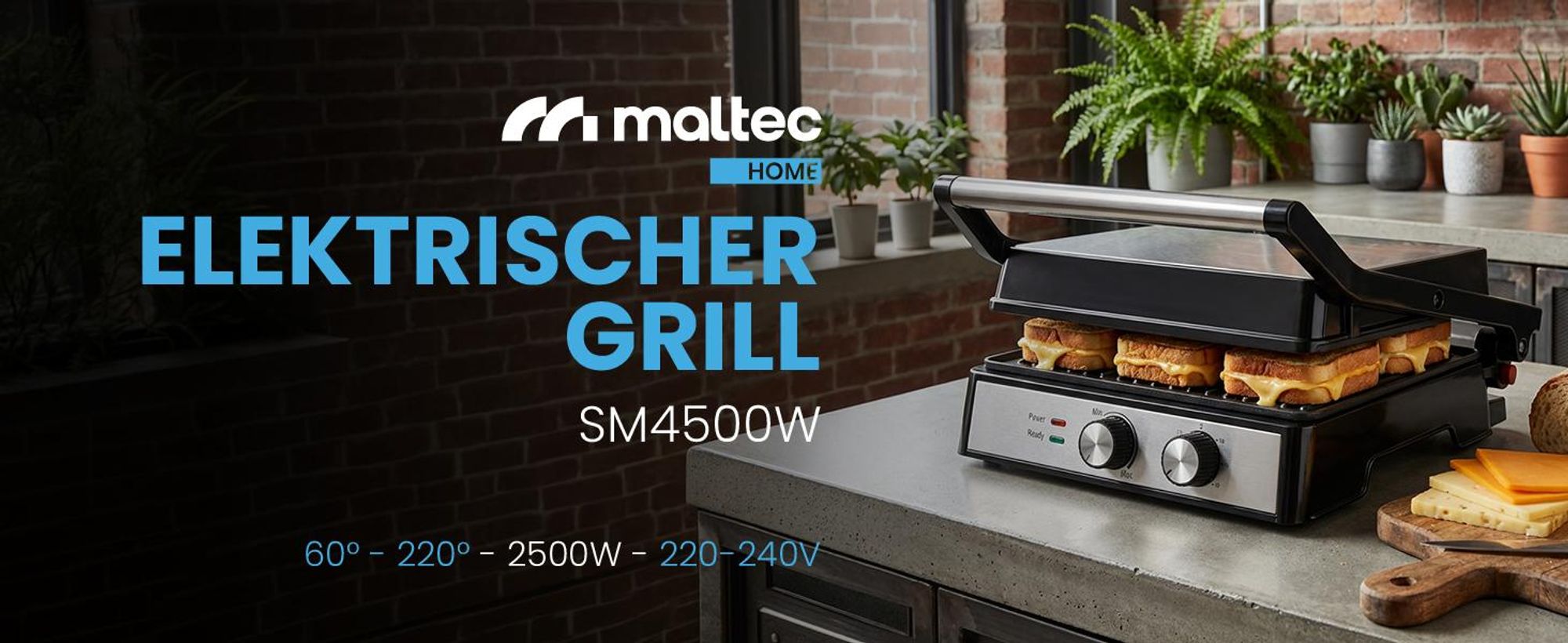 Kontaktgrill mit grosse Grillplate für 4 Sandwiches