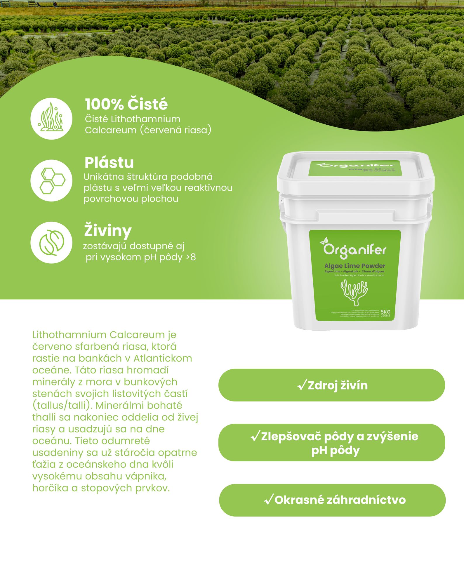 Prášok z rias – čisté vápno Lithothamnium Calcareum (10 kg na 500 m2)