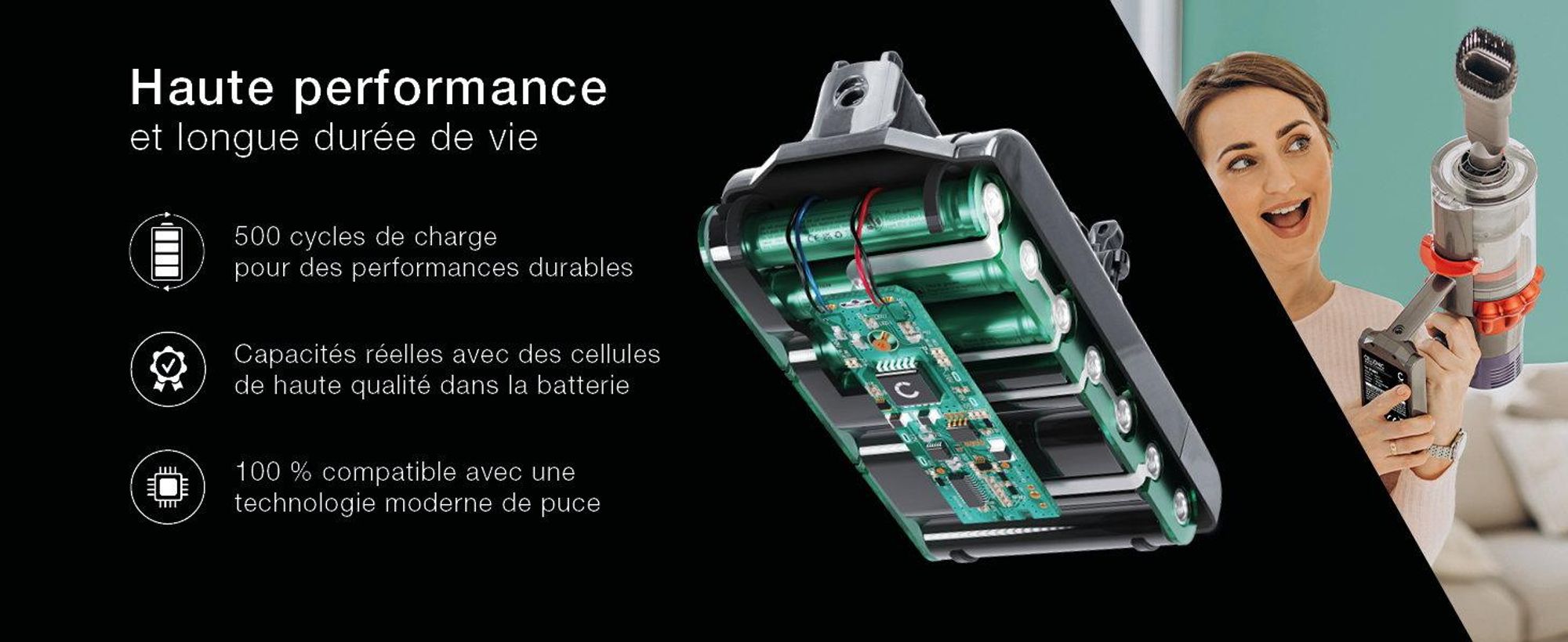 CELLONIC Batterie compatible avec Dyson V10, V10 Absolute, V10 Origin, SV12 – gris foncé / Dyson V10 2500mAh