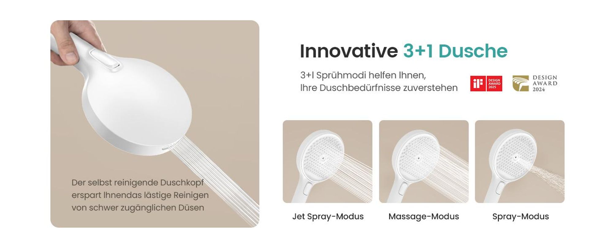 EMKE Duschsystem mit Thermostat, 36x24cm Regenduschkopf, Regendusche mit Glasablage, Handbrause mit 4 Strahlstärken, Bad- & Duscharmaturen, Weiß Matt