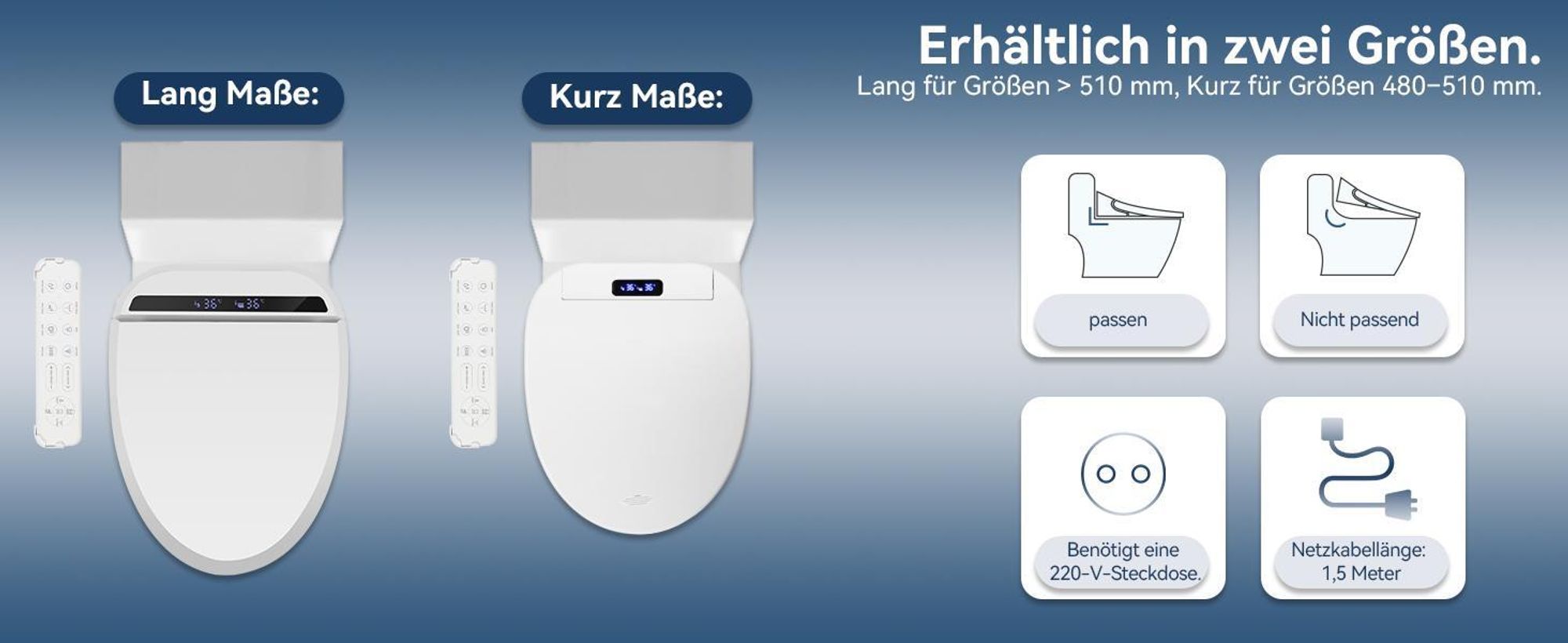 Puluomis Toilettensitz mit Fernbedienung, Warmluft, Heizsitz, Selbstreinigende Bidet-Funktion, 3-Temperaturstufen, LCD Display, Dämpfungsdesign kurz