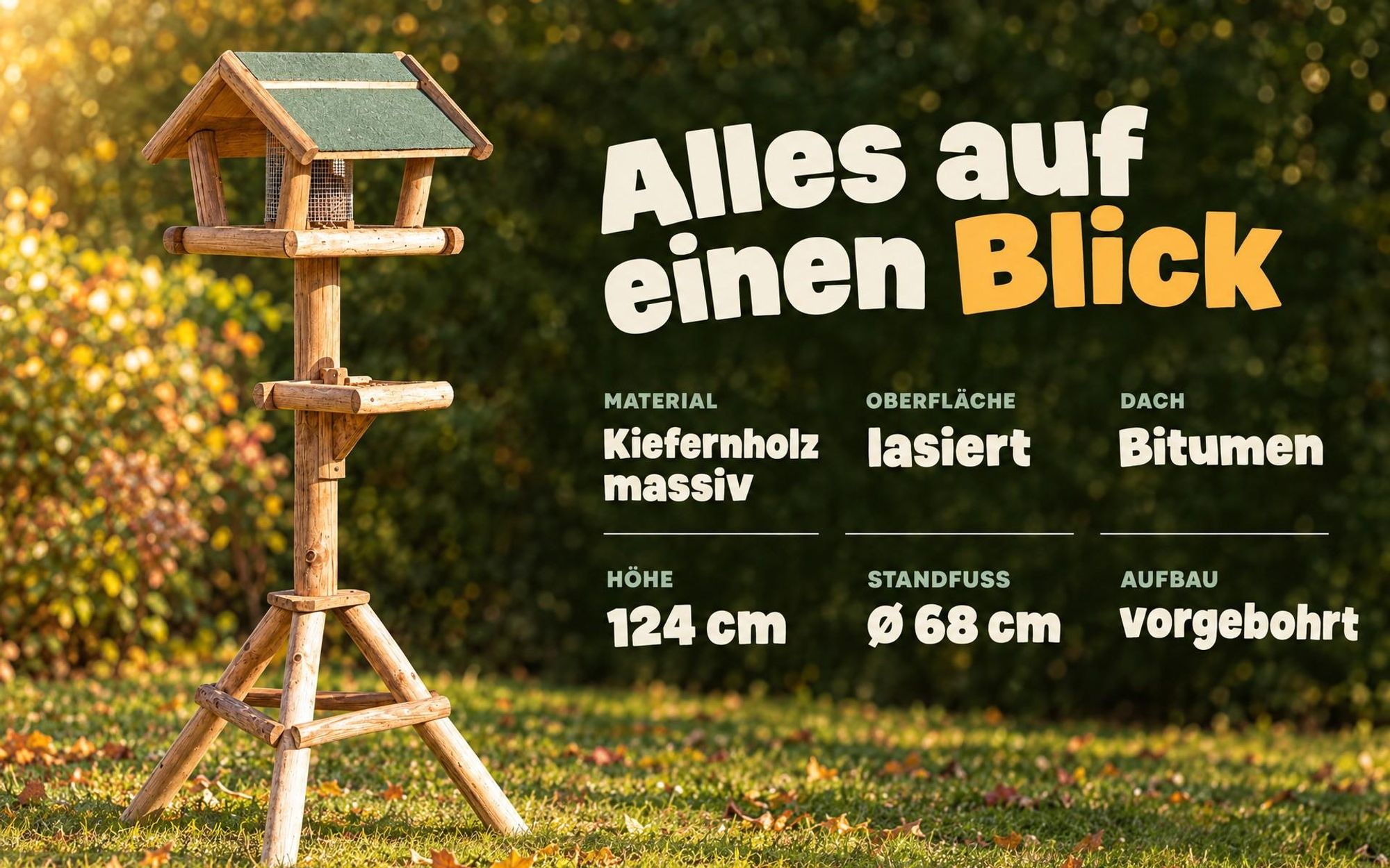 Vogelhaus zooprinz Bird Farm | mit Ständer | massives Kiefernholz | Bitumendach | für Balkon, Terrasse & Garten