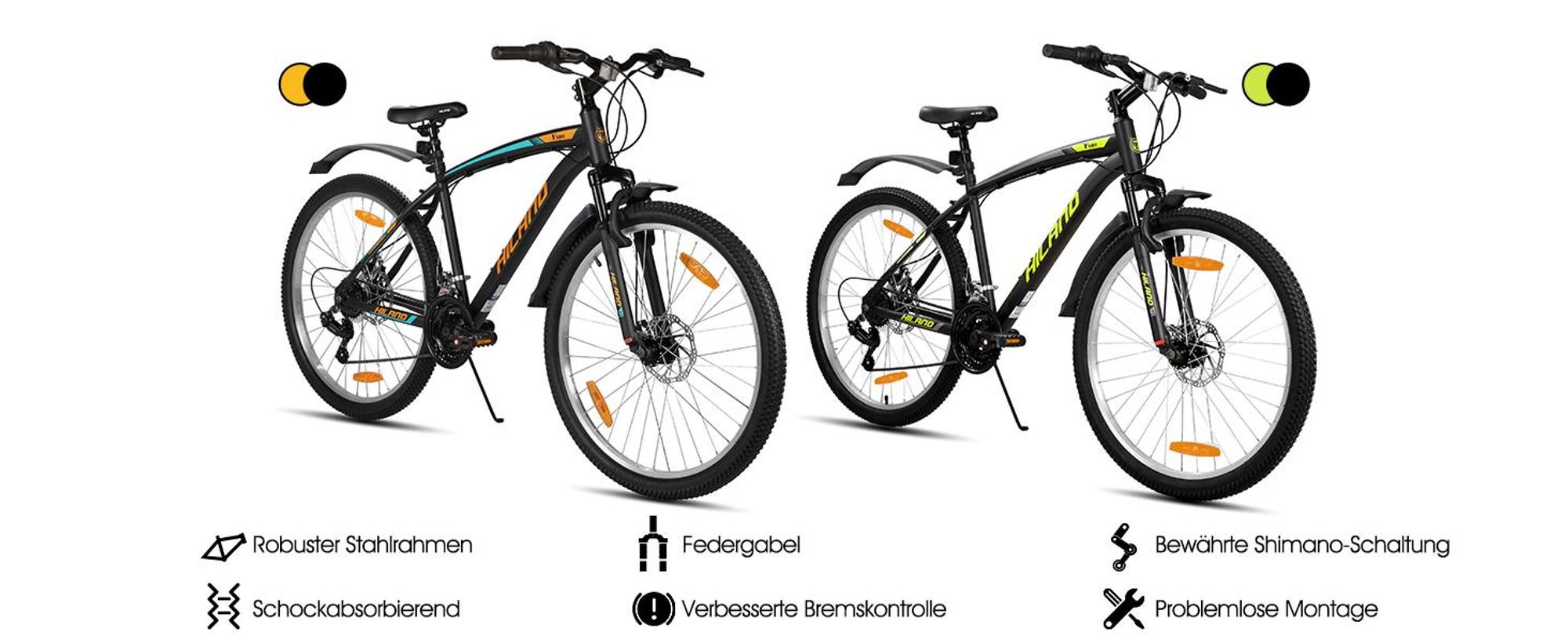 Hiland 27,5 Zoll Mountainbike, 18 Gang Herren und Damen MTB mit Doppelte Scheibenbremsen, Federgabel, Fender, MTB für Männer und Frauen