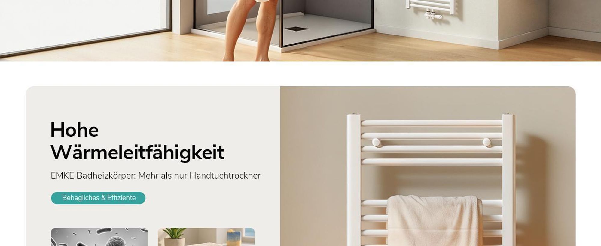 EMKE Badheizkörper Handtuchtrockner Handtuchwärmer 50x160cm 654 Watt Weiß Bad-Heizkörper Mittelanschluss ohne Heizstab