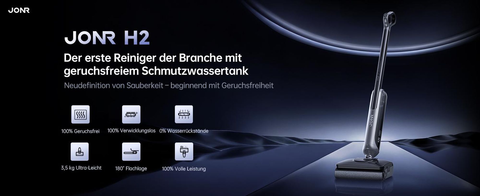 JONR 20000 Pa H2 Nass-Trockensauger, Innovatives Geruchsfreies Design, 20000 Pa, 1500ml Extra großer Wassertank mit 180° Flachliegend