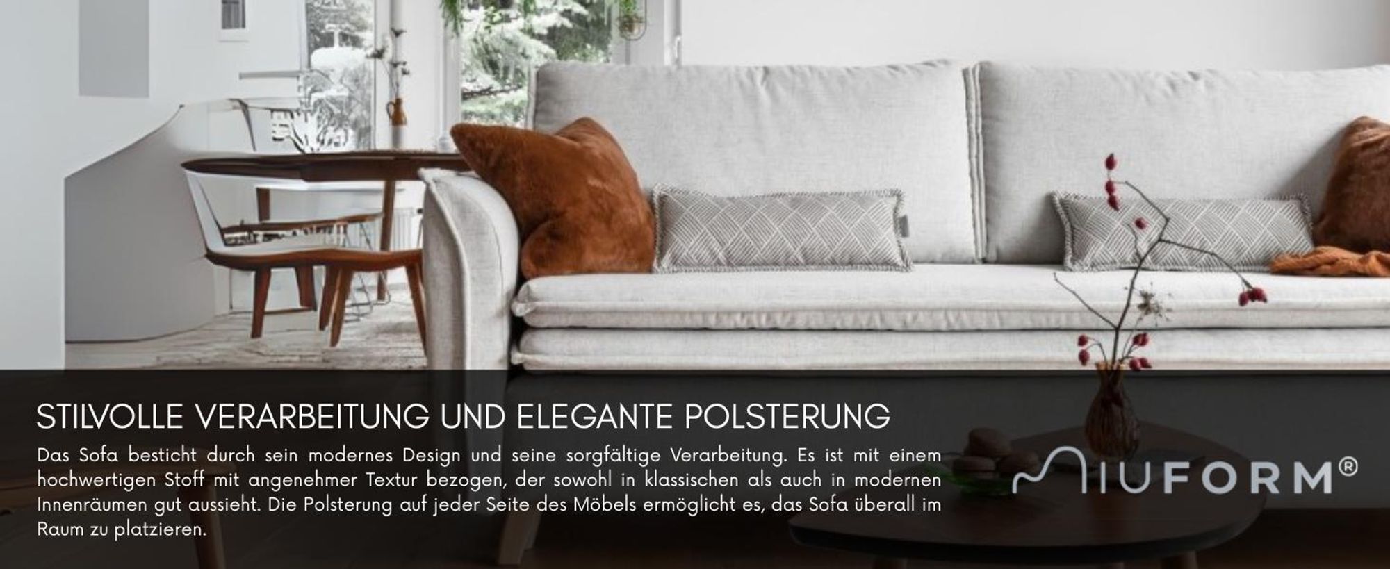 MIUFORM Charming Charlie Slim - Sofa mit Bettfunktion und Bettkasten - 225x90cm - Beige - 3-Sitzer Schlafsofa