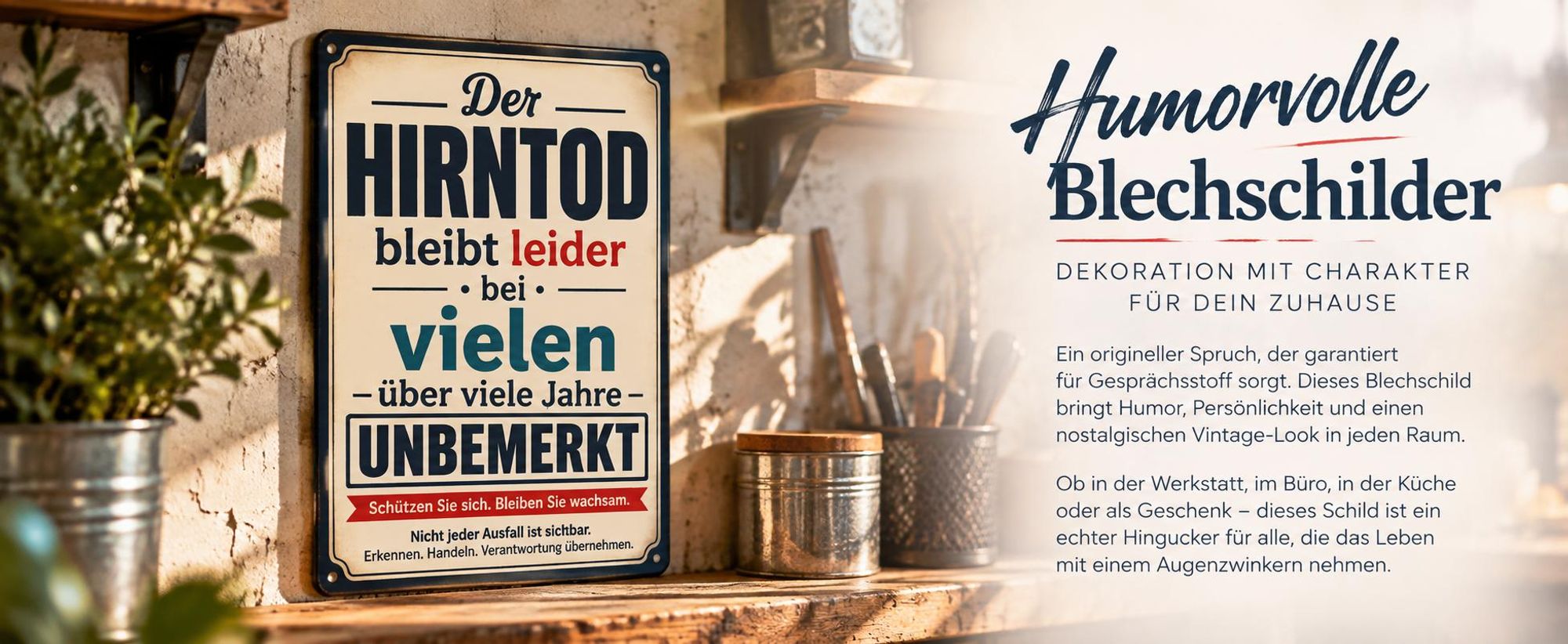 Humorvolle AstraDesign Blechschilder mit lustigen Sprüchen und originellen Motiven als Deko!.