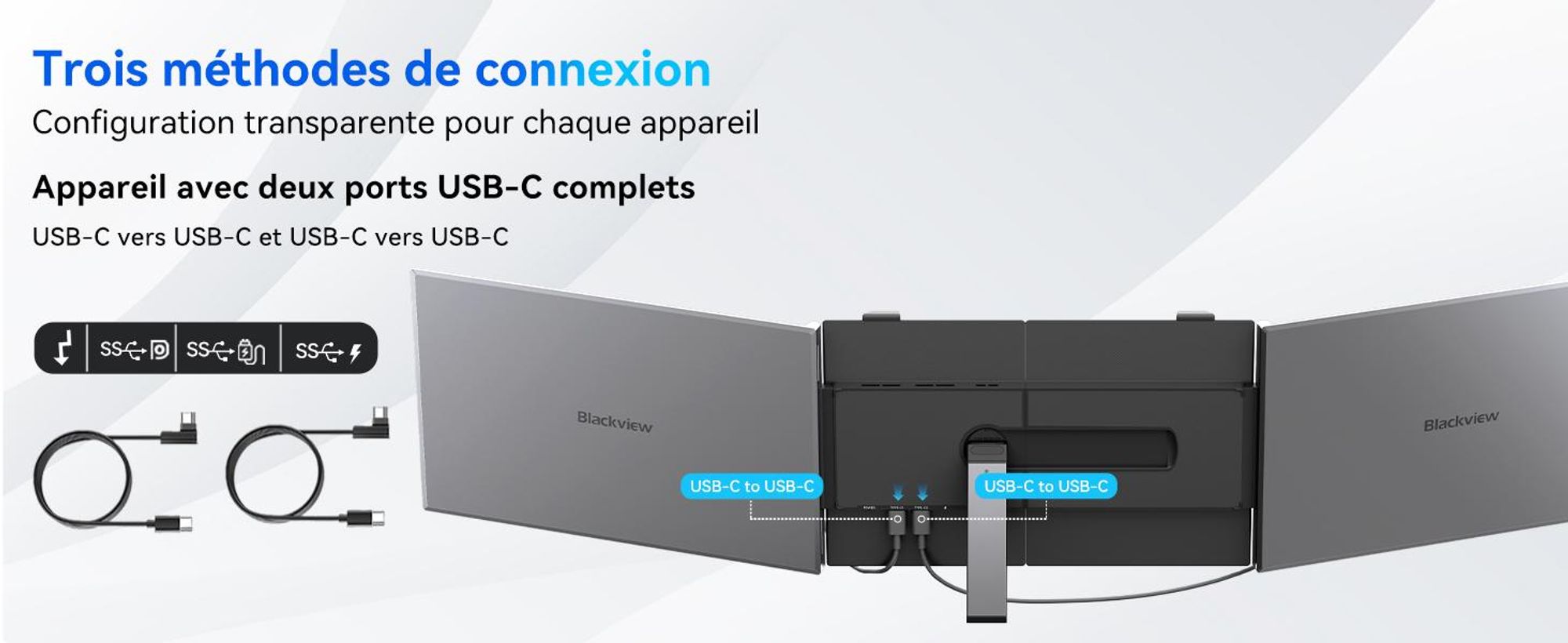 Écran portable Blackview DCM6 14 pouces, moniteur double écran pour ordinateur portable, ultrafin, FHD, compatible avec les ordinateurs portables de 13,3 à 17,3 pou pivotant à 180°, compatible Windows/Mac/Android