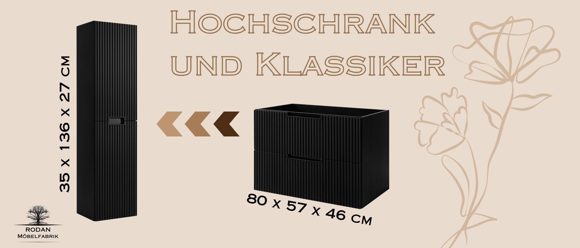 Rodan, Hänge Badschrank, Elegante MDF Fronten, Hängeschrank, Badezimmerschränke, Bad