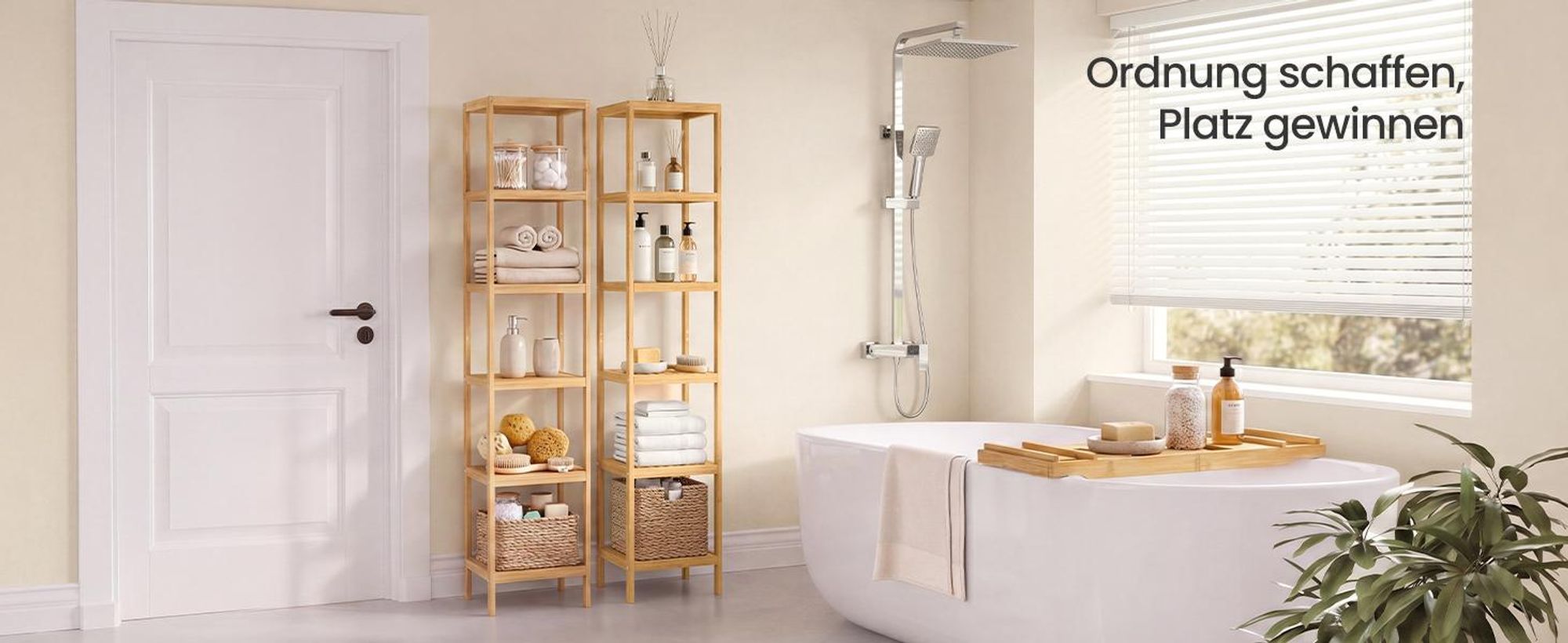 SONGMICS Bambusregal mit 6 Ebenen, Küchenregal, Standregal für Wohnzimmer, Bad, Flur, 33 x 33 x 178,5 cm, beige