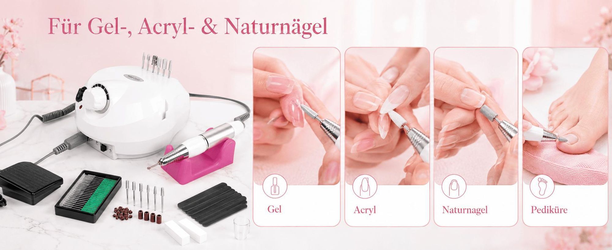 Speed Nagelfräser Set, Elektrische Nagelfeilen Set 35000 U/Min, Maniküre-Set mit Fußpedal & Keramik-Bit, Persönliche DIY-Maniküre, Nagelfräser, Weiß