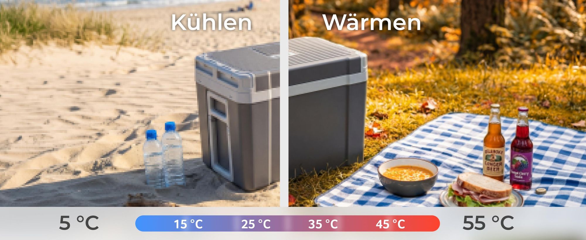 tectake®️ Elektrische Kühl- und Wärmebox 35l mit Rollen und Griffen - Grau - Eco-Modus - Tragbar
