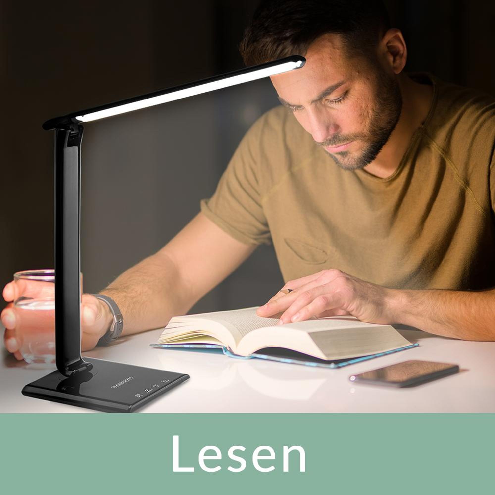 MONZANA® LED Schreibtischlampe USB Anschluss 3 Farb- 5 Helligkeitsstufen Touch Dimmbar Warmweiß Tischlampe Büro Nachttischlampe Warmes Licht Schwarz