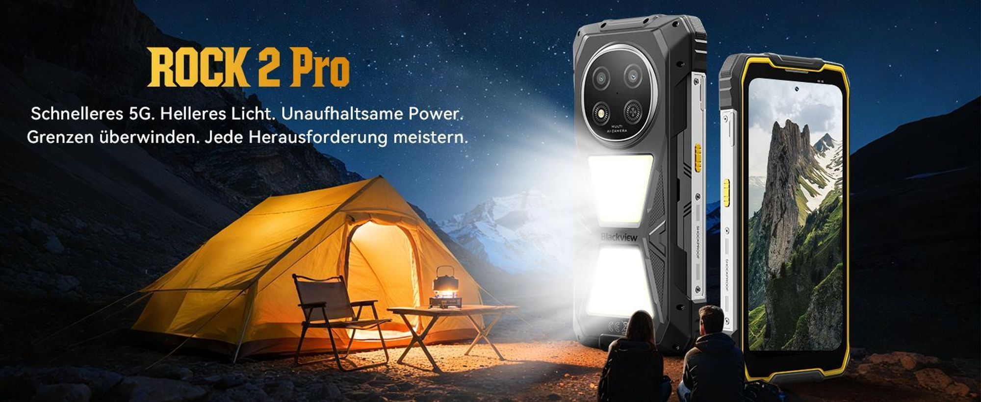 Blackview ROCK 2 Pro incl W60 smartwatch,6,67" 5G Outdoor-Smartphone mit 15000 mAh Akku, IP69K/IP68 und 400 lm Campinglampe, Robust