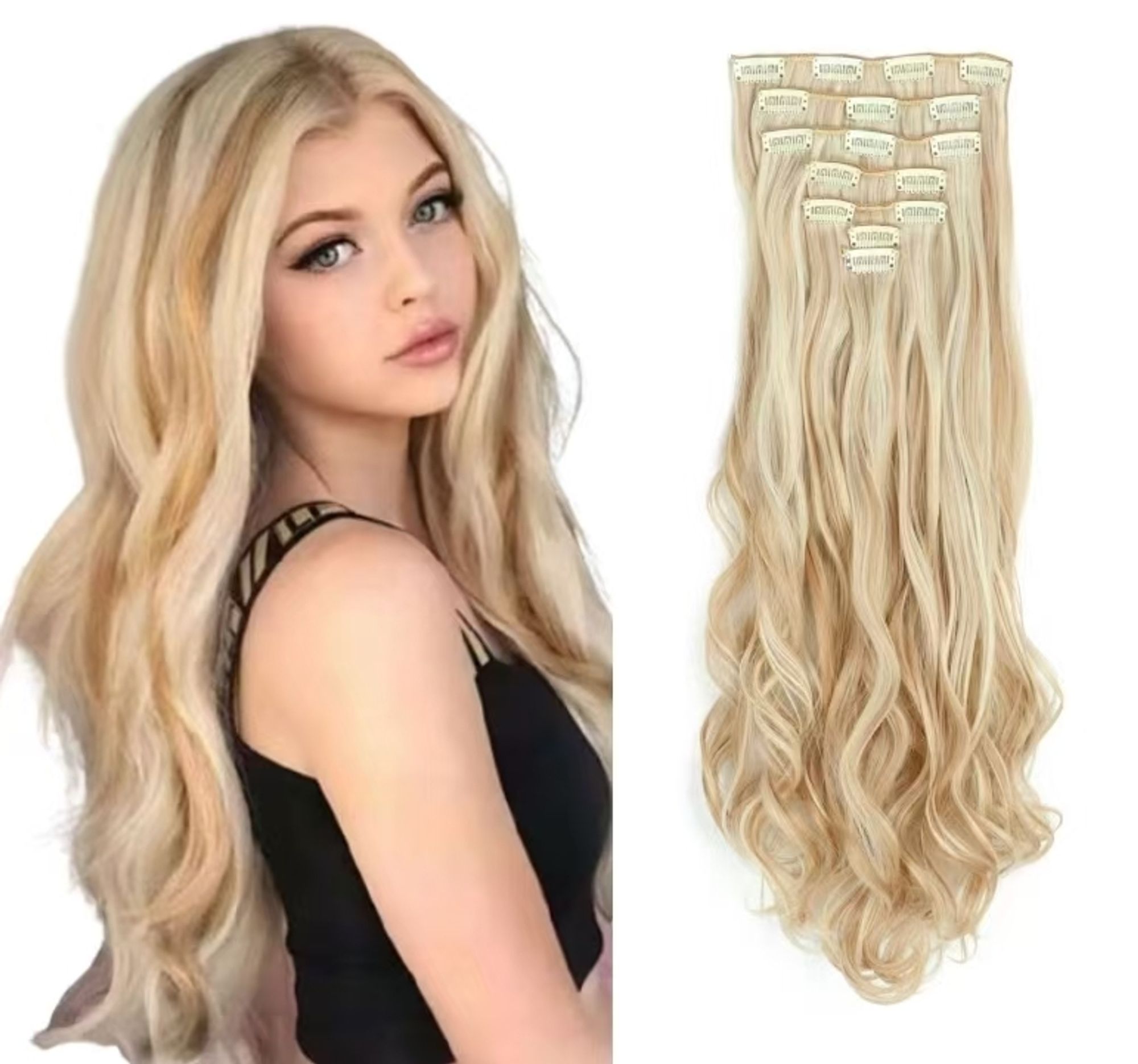 SassyGoods Haarverlängerungen Clip In - Haarteil - Falsches Haar - Falsches Haar - Professionelle Haarverlängerung - Blond gewellt
