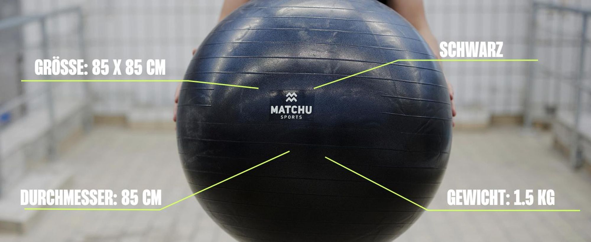 Matchu Sports Gymnastikball 85 cm mit Luftpumpe – Anti-Burst Fitnessball, Sitzball fürs Büro, Yogaball und Pilatesball – Schwarz