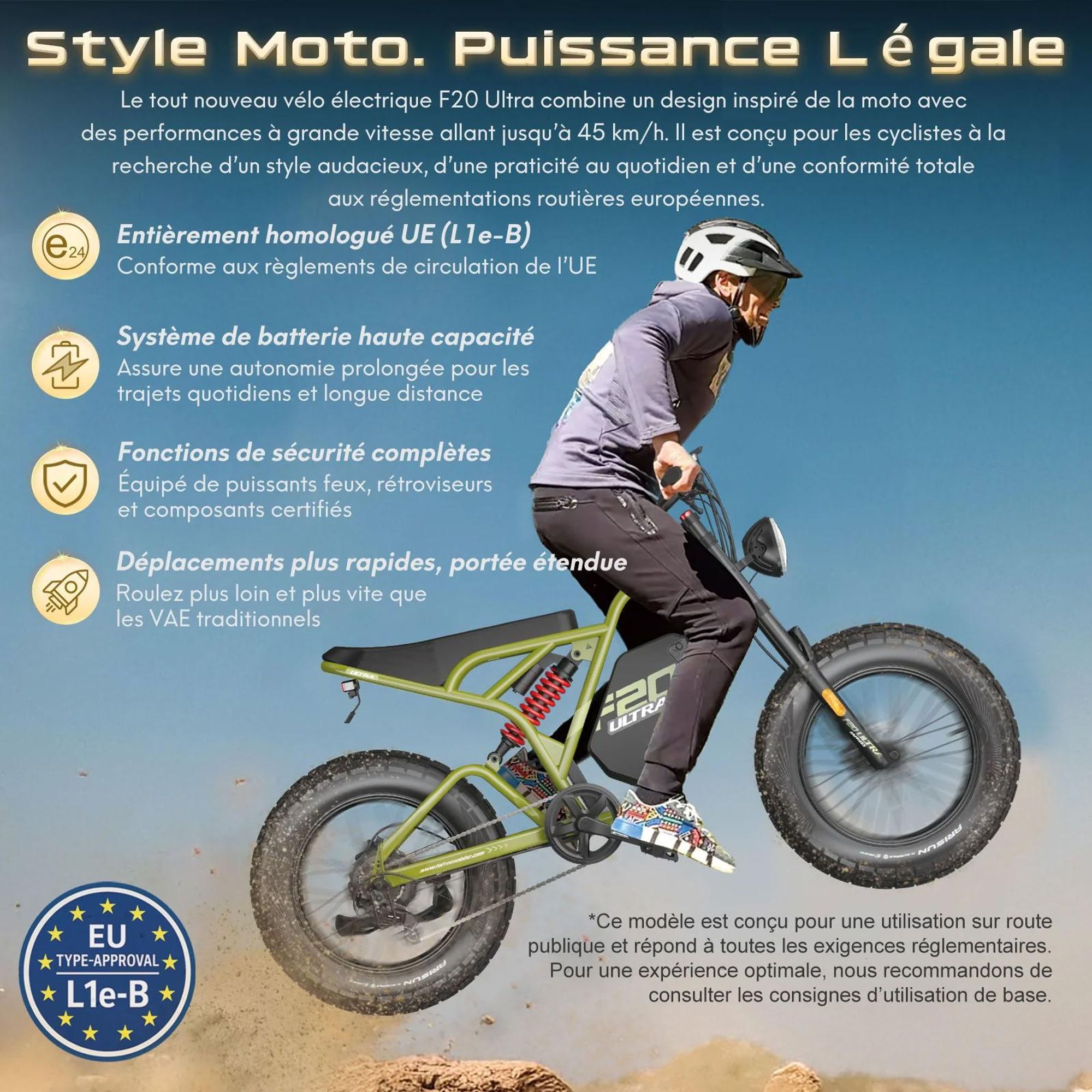 Vélo électrique FAFREES F20 Ultra (Homologation UE L1e-B) - batterie 48V25Ah pneu large 20 pouces freins mécaniques - Vert