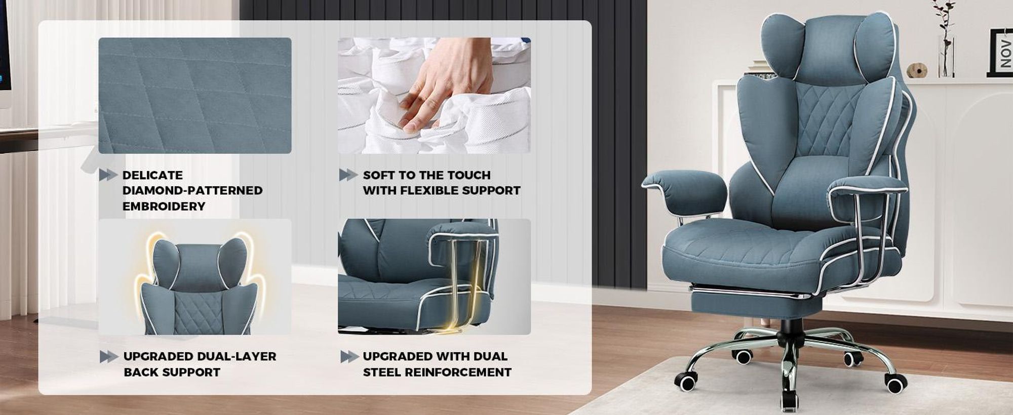 GTPLAYER Gaming Stuhl, Gamer Stuhl, Ergonomischer Bürostuhl mit Fußstütze verstellbare Lenden und Kopfkissen, Gaming Chair Gepolstert, Gaming Sessel
